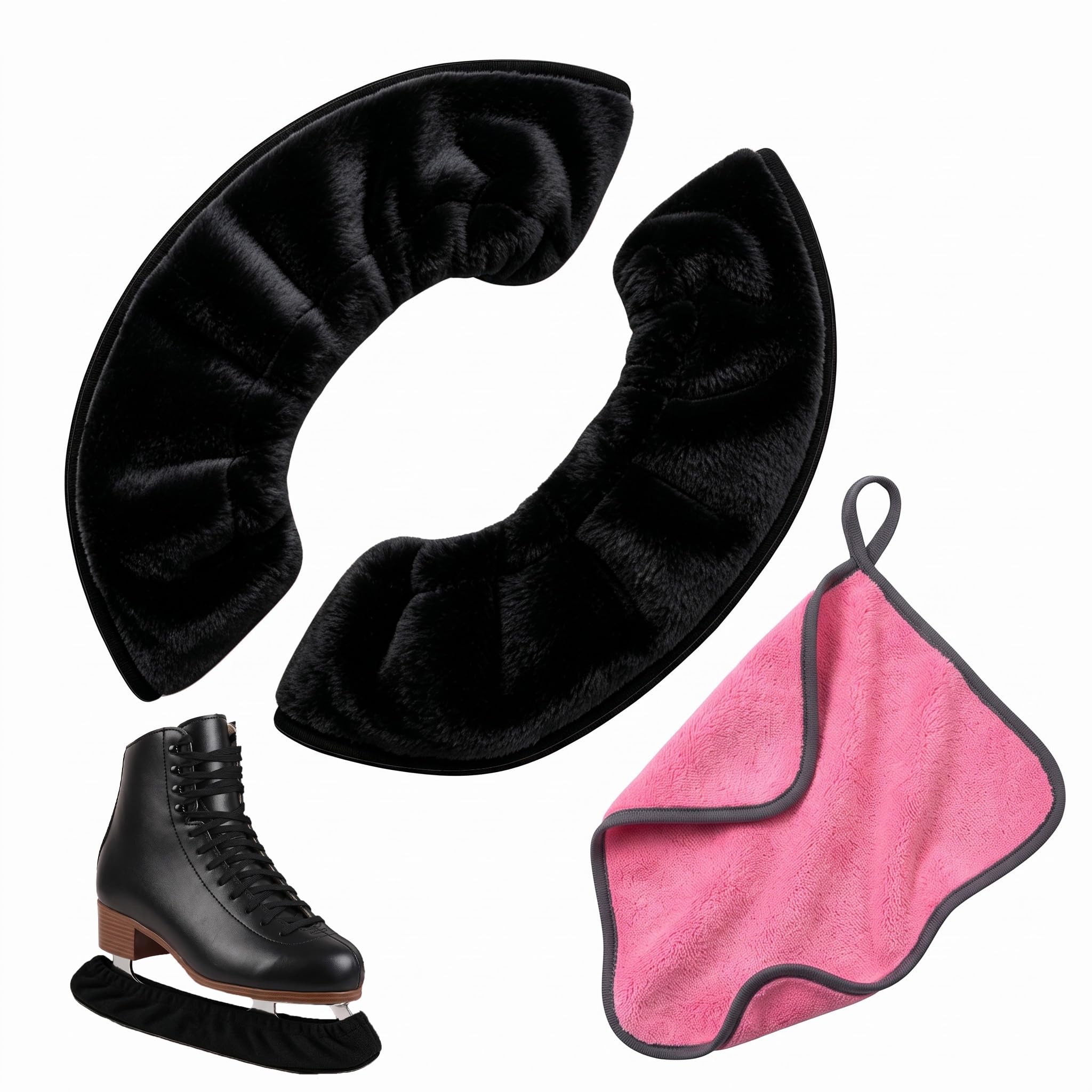 1 Pair Ice Skate Guards,Ice Skating Accessories,Hockey Skates Blade Stretchable Covers Protector,Figure Skatings,Winter Skate Soakers, Soft Plush, with 25x25 cm Coral Velvet Towel, for Men Women
