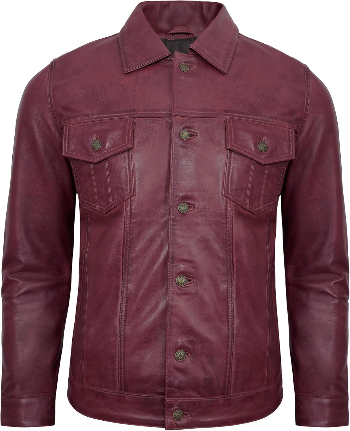 Leather Jacket For Men - Real Lambskin Polo Collar Premium Vintage Trucker Mens Leather Jackets