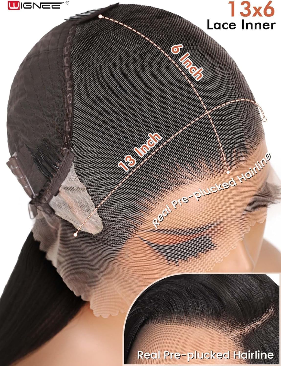 WIGNEE Lace Front Wig Recta Negro 13x6 Prepeluca Diario Y Fiesta
