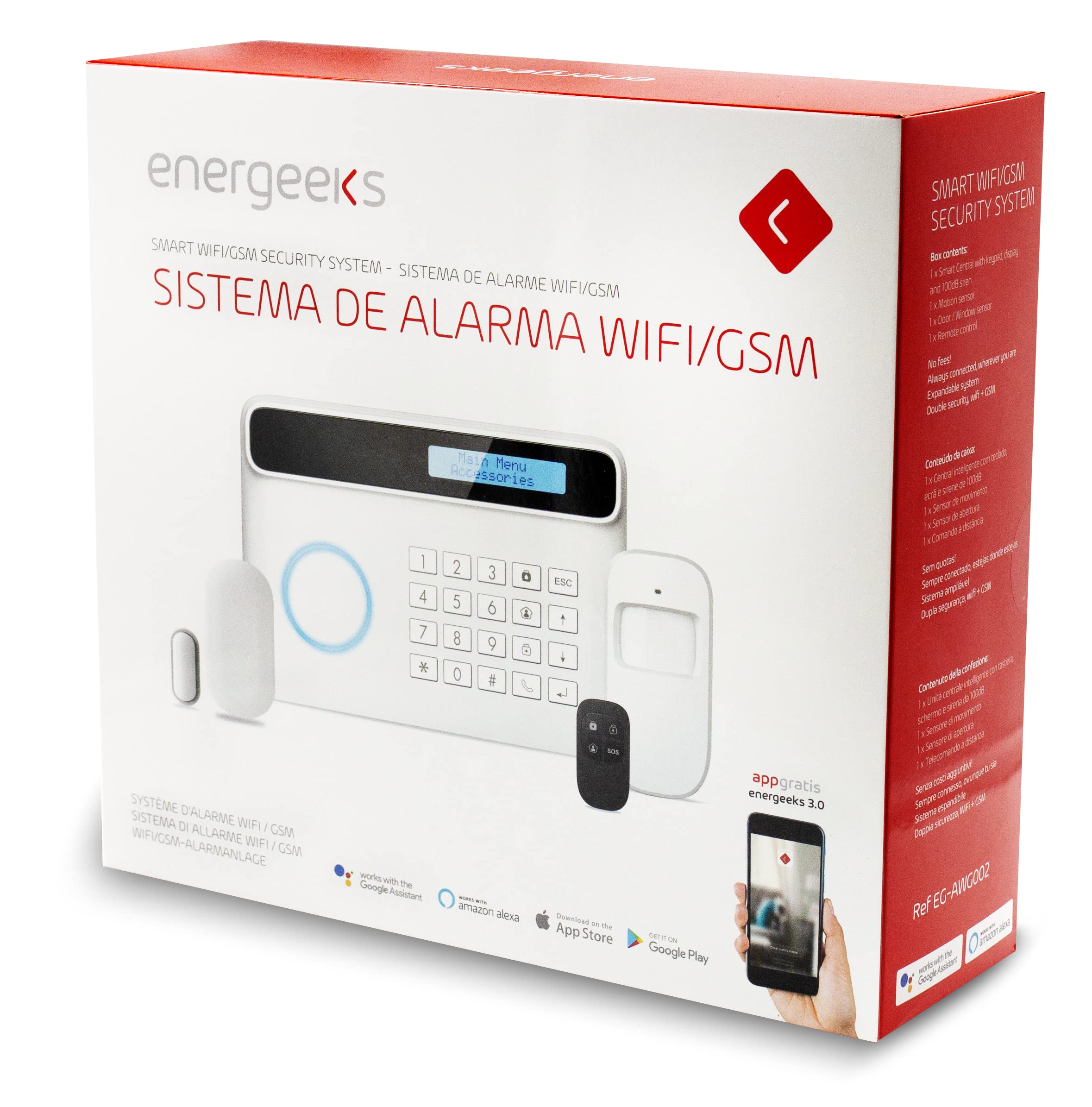 Energeeks - Sistema de Alarma WiFi - Compatible gsm - Protección Hogar - Incluye Sirena y Sensores de Movimiento/Apertura - hasta 60 Sensores Adicionales - App Móvil - Compatible con Alexa/Google