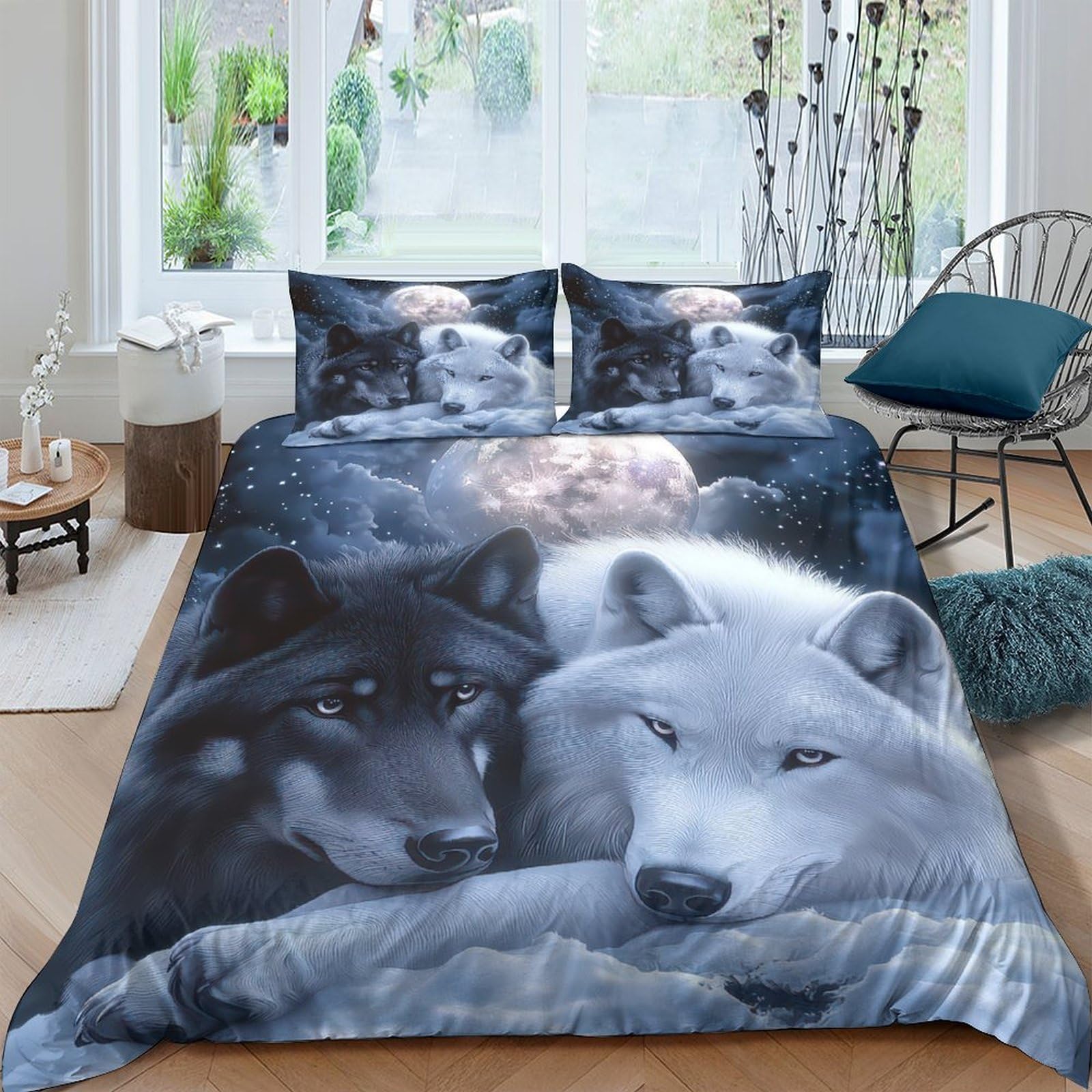 Ctjqhvkz Style-6 3D Printed Wolf Moon Fitted Sheet Microfiber Non-Slip Bed Cover For Bedroom Guest Room Mattress Decor Easy Care Single（135X200cm）
