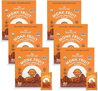 SweetLeaf Organic Monk Fruit Sweetener, Granular - Keto Friendly Natural Sugar Substitute for Coffee, Tea, and Baking, Zero Calorie, Organic Monk Fruit, Non GMO, Sugar Free - 40 Packets (Pack of 6)