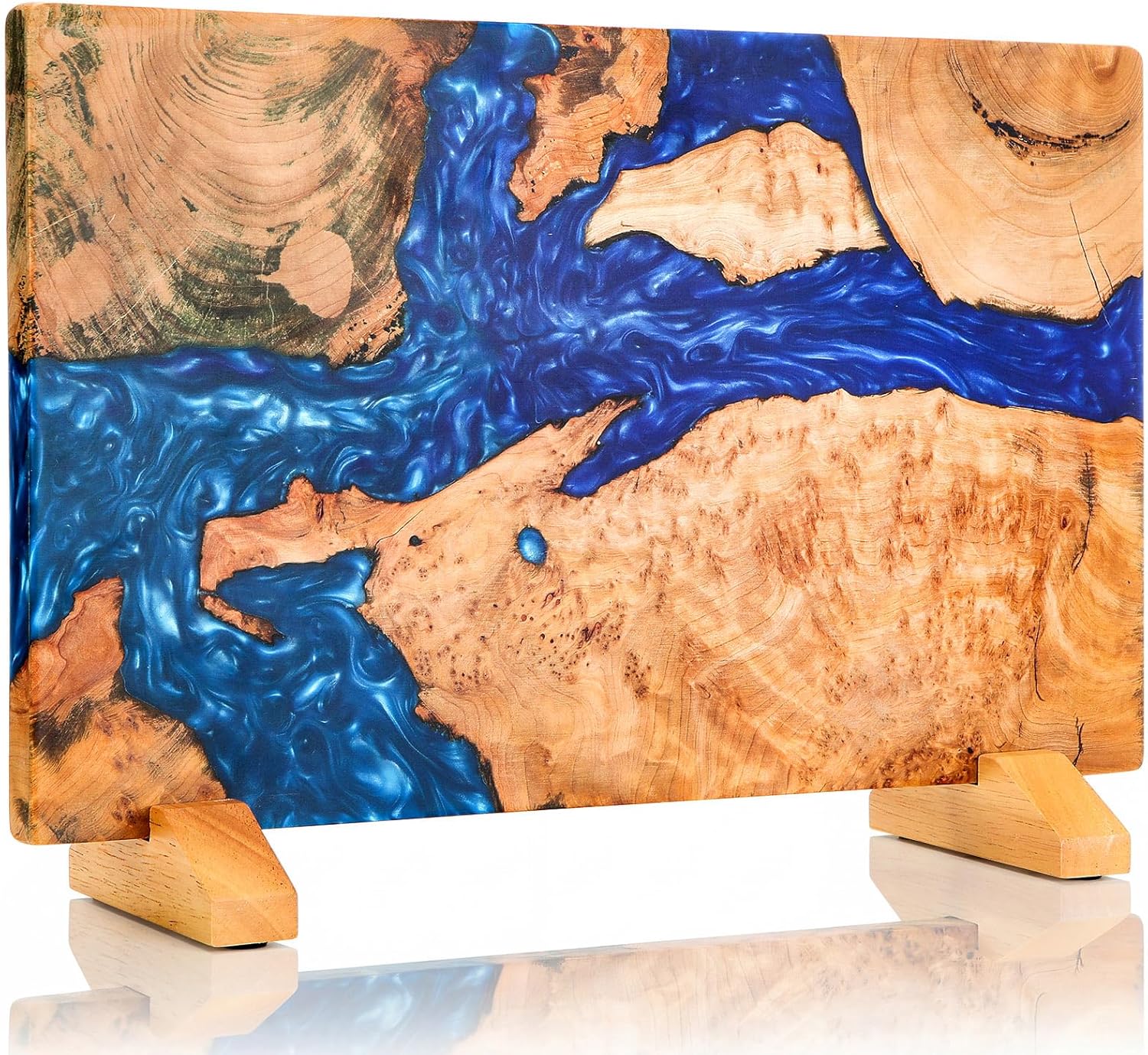 LemonRoad Extra Large Magnetic Knife Block, Double Sided Holder, Powerful Magnet Kitchen Storage, Acacia Wood and Blue Resin, 15.75 x 9.84 Inches