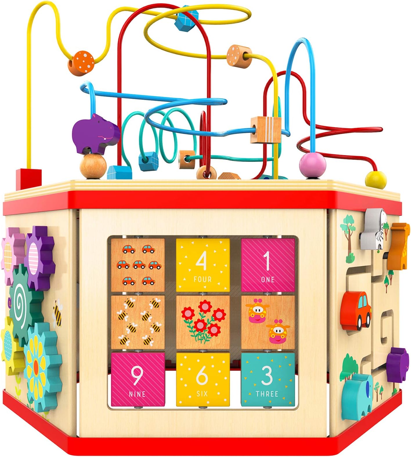 TOP BRIGHT Wooden Activity Cube for Toddlers 1-3 Bead Maze for Babies 6-12 Months Cause and Effect Toys for 1 2 3 Year Old Boys and Girls Gifts