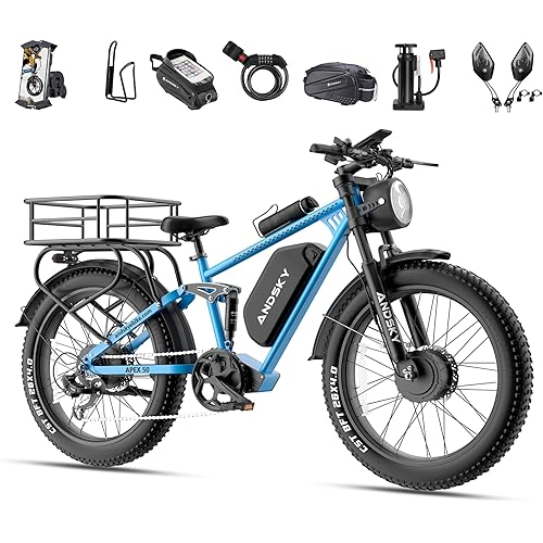 Apex 50 Electric Bike(Top Value-for-Money in Comparable E-MTBs) Dual Motor for Adults, 52V 25AH/48V 25AH, 26" Fat Tires Full Suspension 35MPH/100Mile, Hydraulic Brake UL2849(CA Immediate-De'livery)