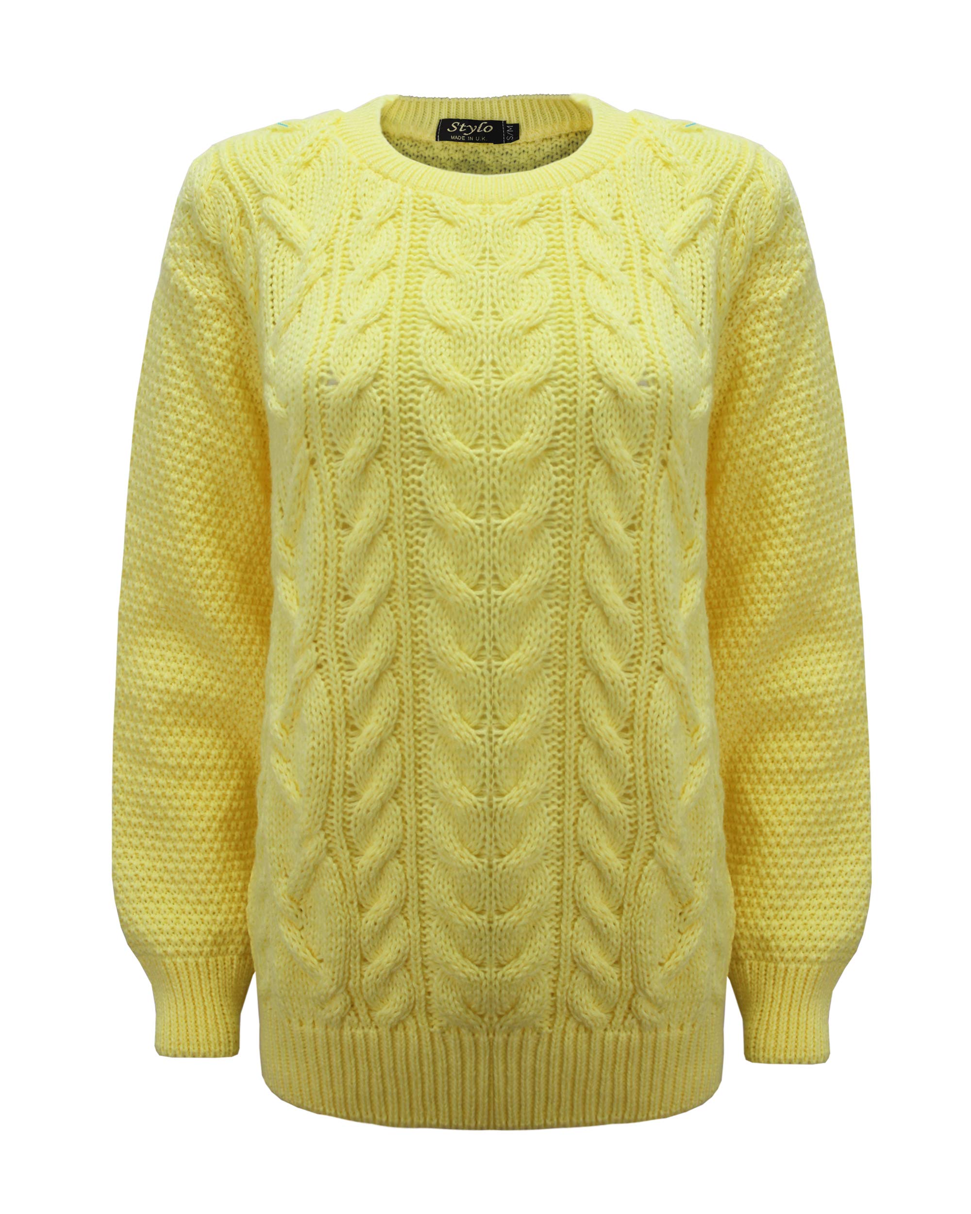 Generation Fashion New Ladies Cable Knit Crew Round Neck Long Sleeve Women Knitted Jumper Sweater [Primrose,LXL]