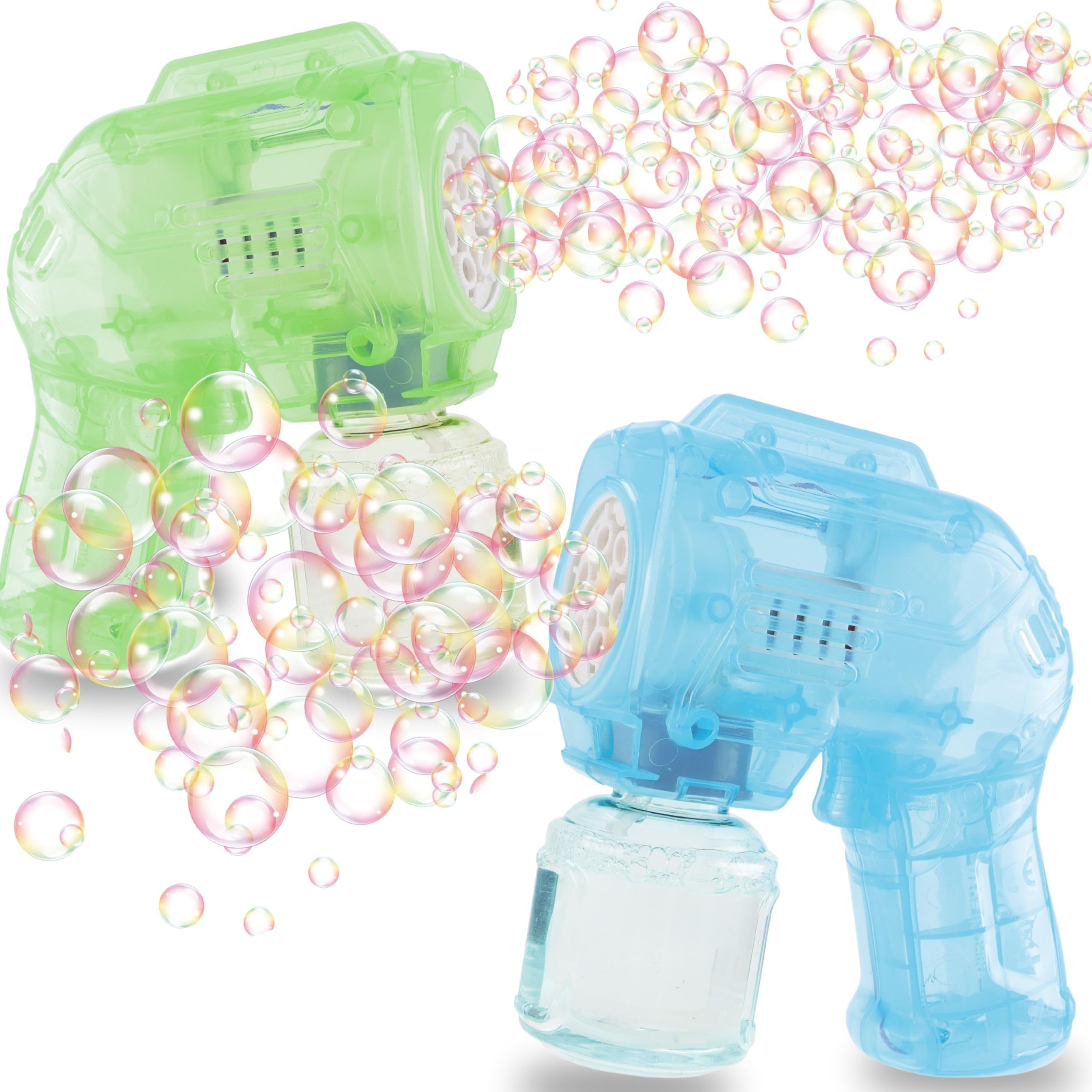 Blubbel 2x Sparabolle di Sapone LED, Pistola Giochi, Macchina Automatica, Bubble Gun, Cannone d’Aria, Giocattolo Matrimonio, Regalo Estivo Bambini, 2x 50ml Liquido Incluso