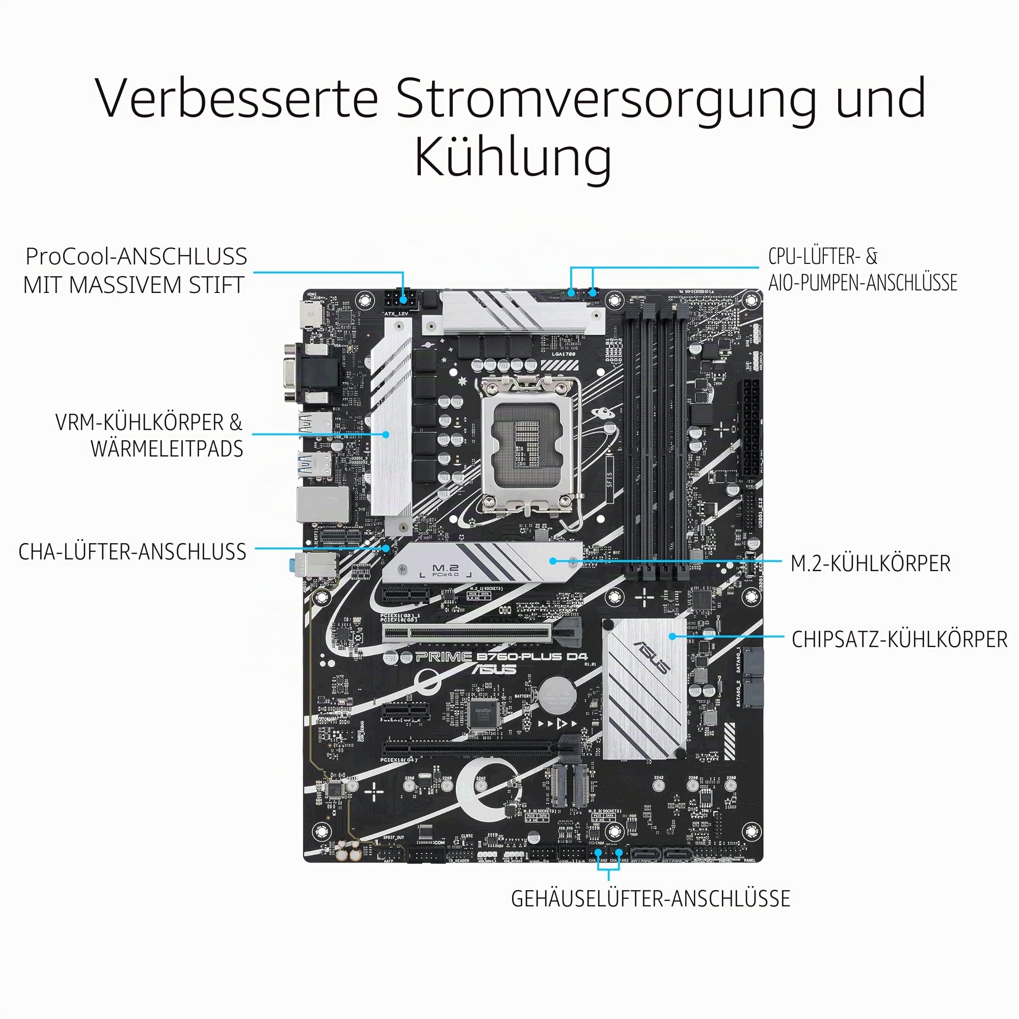 ASUS Prime B760-PLUS D4 Gaming Mainboard Sockel Intel LGA 1700 | Intel B760, ATX, DDR4 Speicher, PCIe 5.0, 3X PCIe 4.0 M.2, Thunderbolt 4, Aura Sync