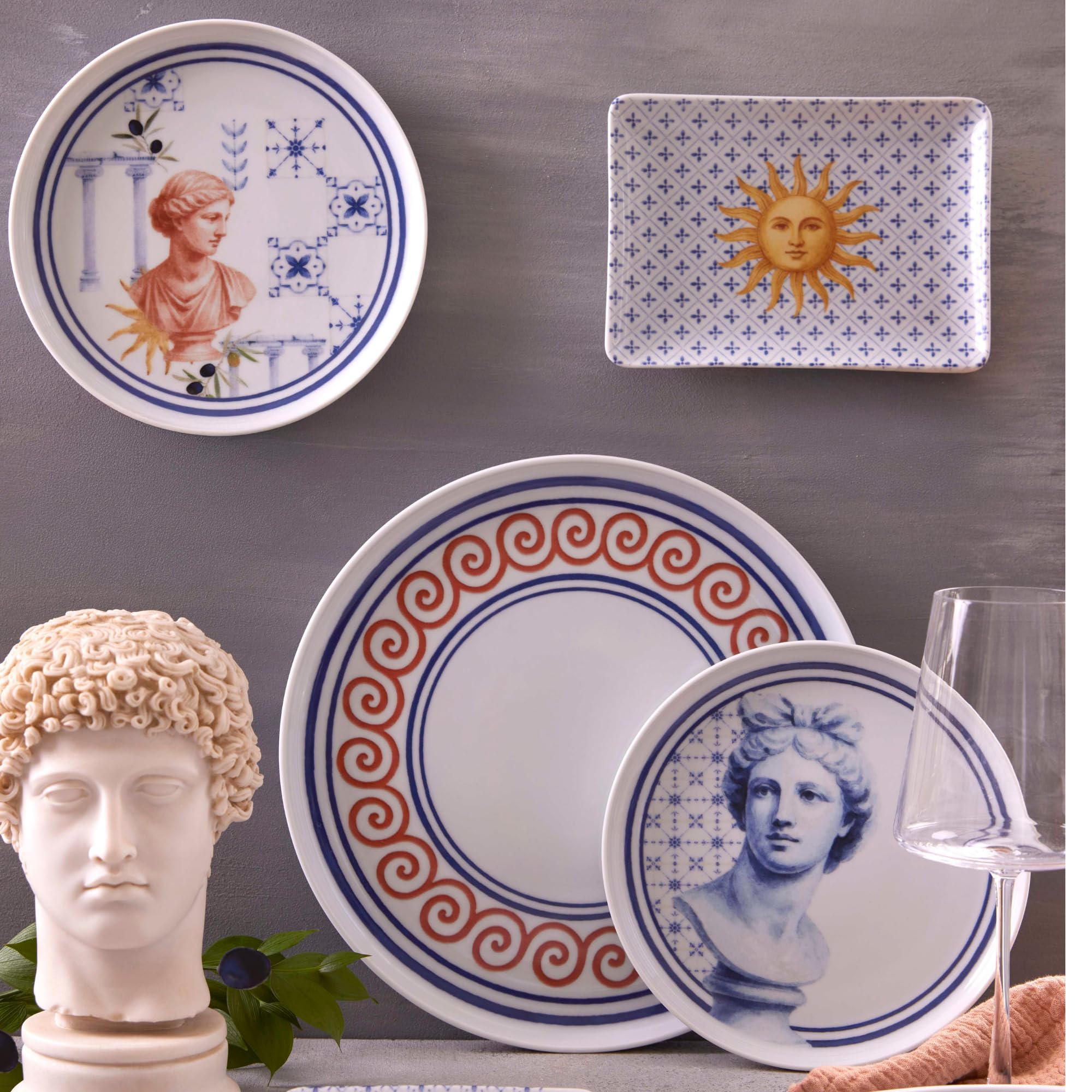 Kutahya Porzellan Moderna Greek Servierset 12-teilig - Exklusives Porzellanservice für 4 Personen - Spülmaschinenfest un