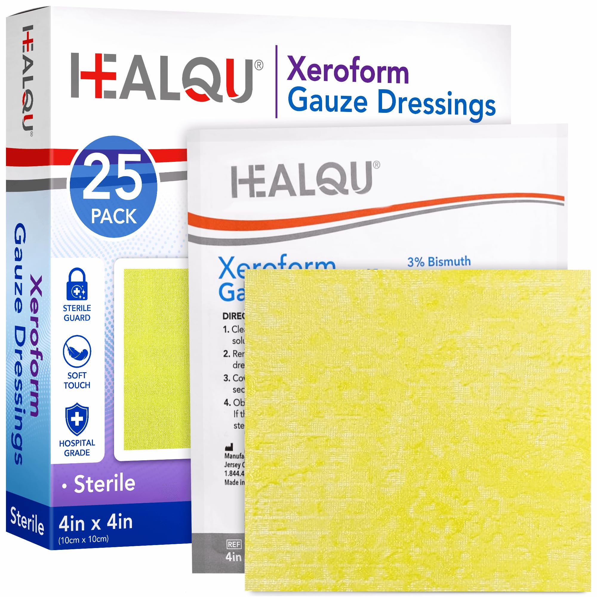 Medical Xeroform Petrolatum Dressing 4x4-25-Count - Non-Adherent Gauze Pad for Low Exudating Wounds - Fine Mesh Gauze Patch Sterile for Wound Care Lacerations, Burns & Skin Grafts