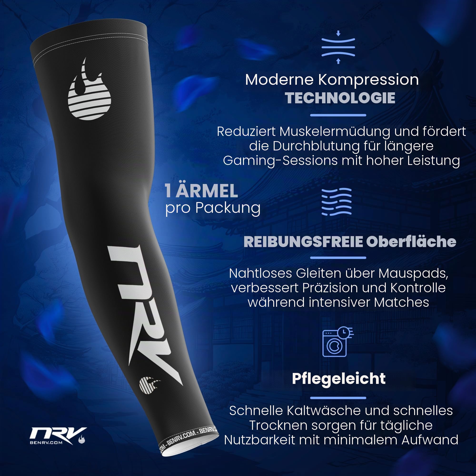 NRV Esport Gaming Kompressions-Manschette (Performance-Edition) – Optimieren Sie Ihr Spiel mit Komfort und Stil – entworfen von professionellen Spielern – langlebig, atmungsaktiv und reibungsfrei