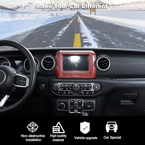 Miniatura 6 de RT-TCZ Navegación GPS panel de pantalla marco cubierta decoración interior accesorios para Jeep Wrangler JL JLU y Gladiator JT 2018-2022 (fibra de