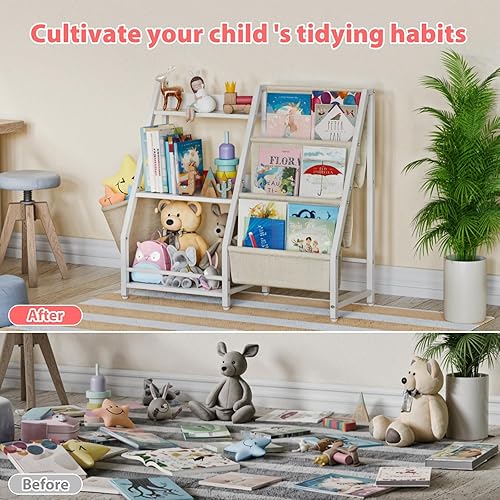 Miniatura 7 de LATIBELL Estantería infantil de 3 niveles y almacenamiento de juguetes, estantería Montessori para niños pequeños, estantería, organizador de