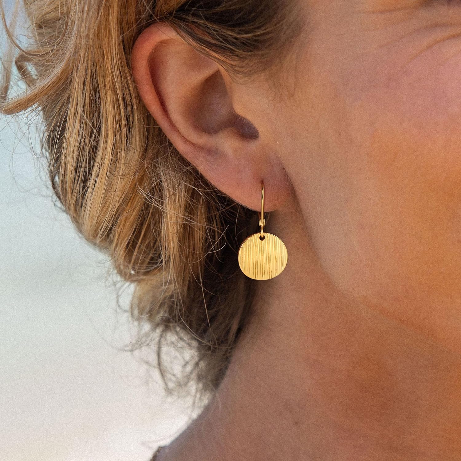Freekiss Disc Leverback Earrings for Women: Dainty 14k Gold Plated Dangle Earrings for Women Hypoallergenic Hammered Teardrop Coin Earring Set Gold Jewelry for Womens Trendy - Image 6