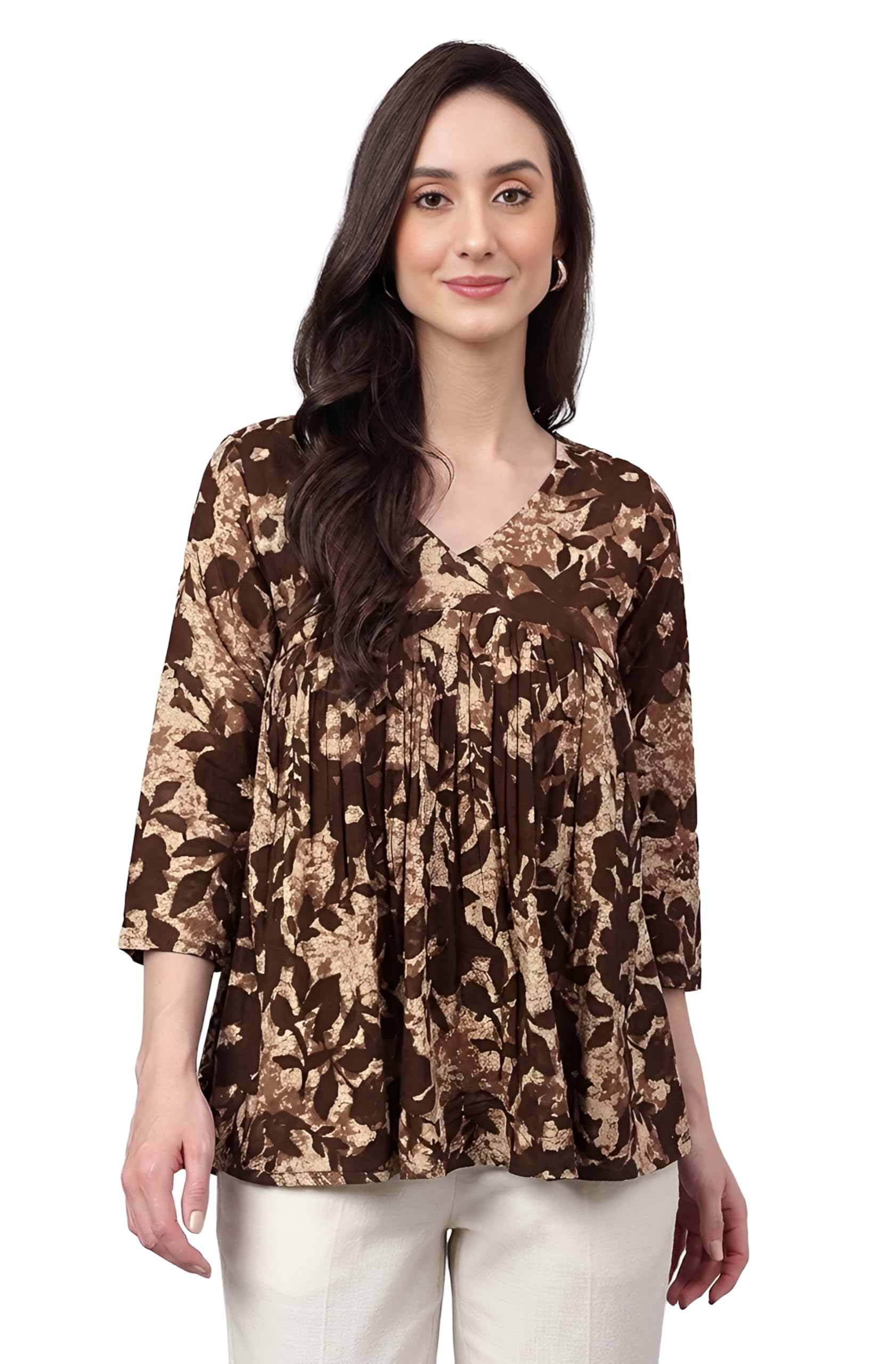 janasya Women's Beige Pure Cotton Floral Printed Peplum Top-picture-11