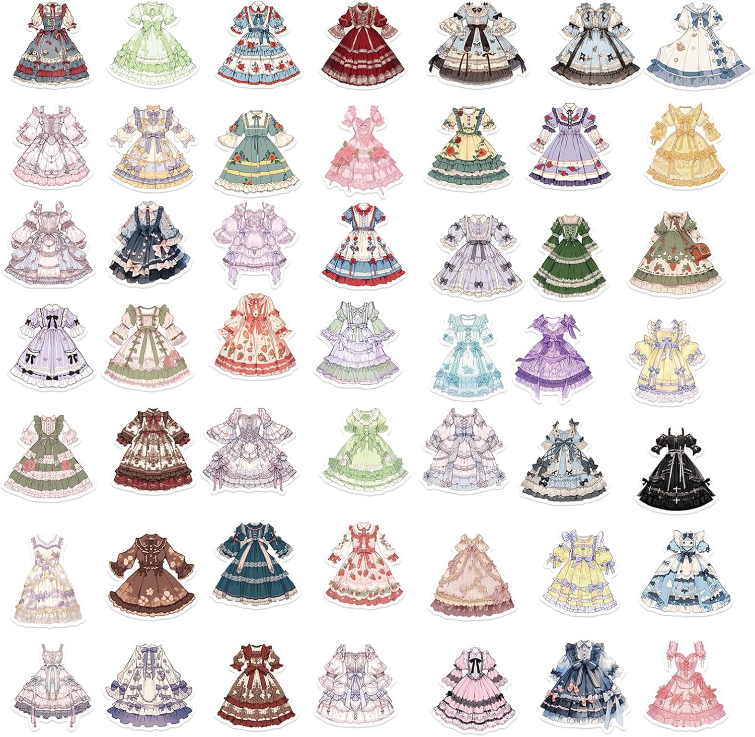 50pcs Lolita Style Costume Vinyl Waterproof Stickers for Laptop, Water Bottles, Bumper,Computer, Phone, Stickers and Decals (Skirt) image 3