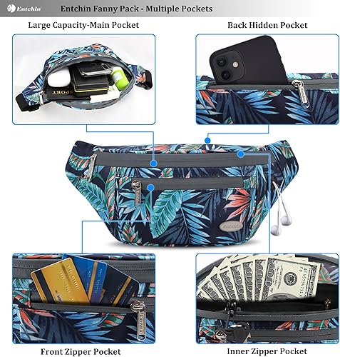 Miniatura 104 de Entchin Riñonera para mujeres y hombres, bolsa cruzada con 4 bolsillos con cremallera, bolsa de cintura ajustable, uno de los regalos esenciales