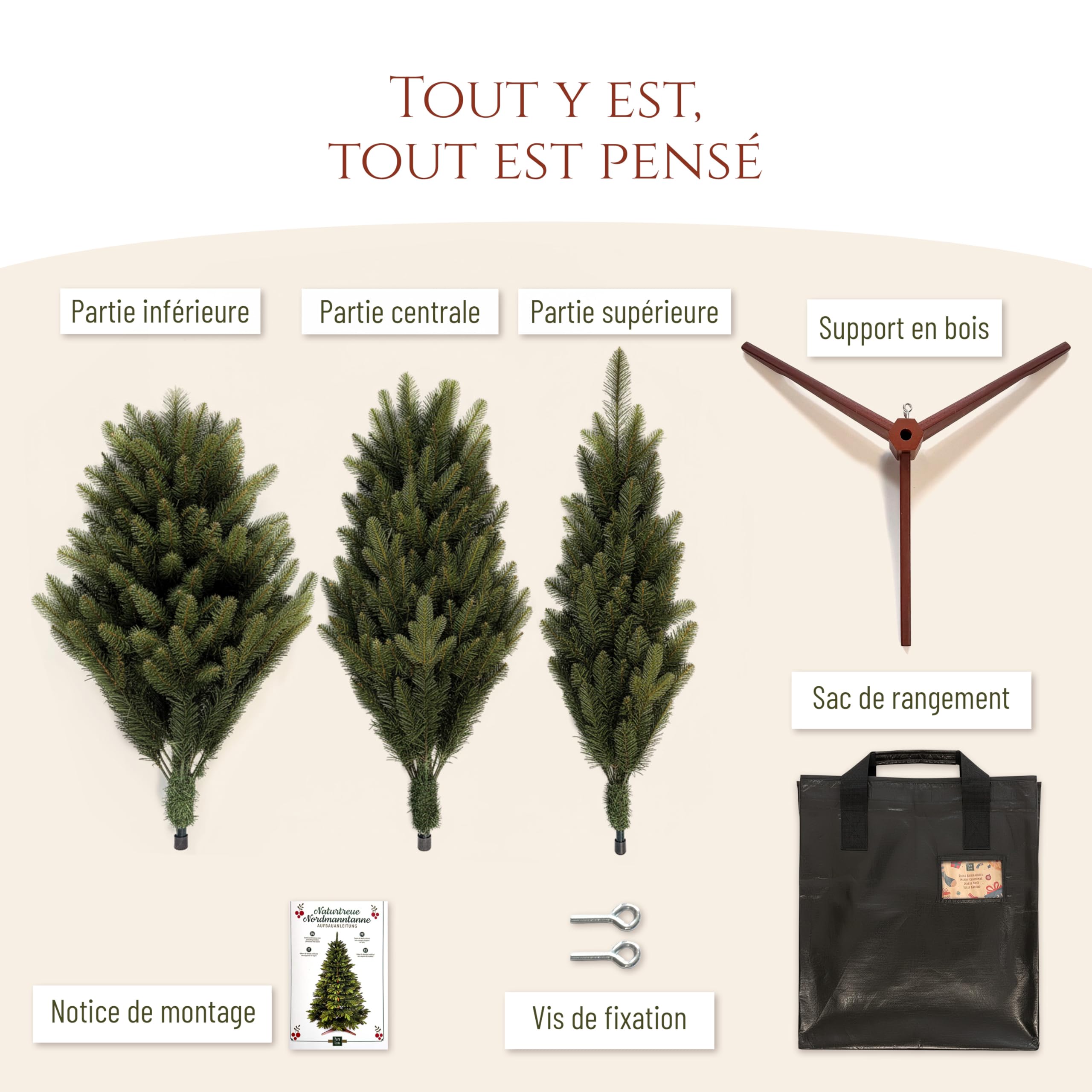 Sapin de Noël Artificiel Premium 180 cm - Gagnant du Test - Réalisme Exceptionnel, Branches épaisses, livré avec Support en Bois et Sac de Rangement – Pure Living