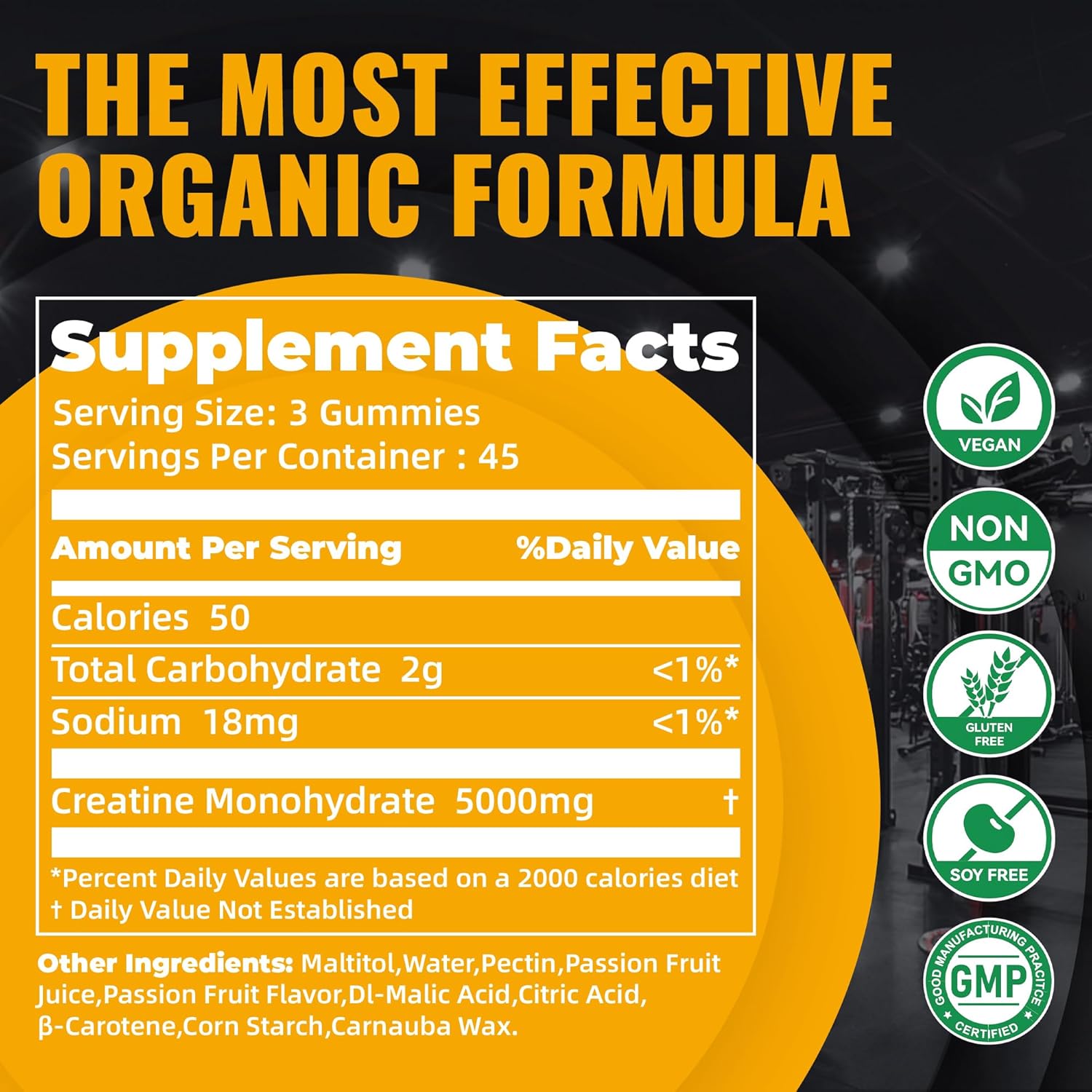 Natures Aid Creatine Monohydrate Gummies – Pre-Workout Energy & Muscle Growth Support for Men & Women | Passion Fruit Electrolyte Gummies (135 Count)