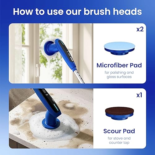 Miniatura 6 de Limpiador eléctrico 8 en 1, cepillo de limpieza eléctrico totalmente impermeable con pantalla LED, 2 ajustes de velocidad, mango de extensión para
