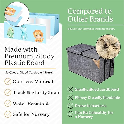 Miniatura 6 de Caja de juguetes de dinosaurio extra grande  40 x 13.5 x 16.5 pulgadas pecho plegable para juguetes con divisores y tapa para niños y niñas,