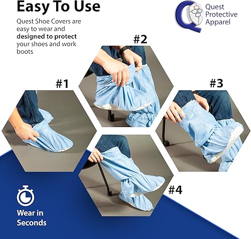 Vista 7 de Quest Shoe Covers Disposable Non Slip Cover Booties for Boots and Shoes- Indoors Shoe Cover Protectors - Secure Bootie Shoe Coverings with Straps