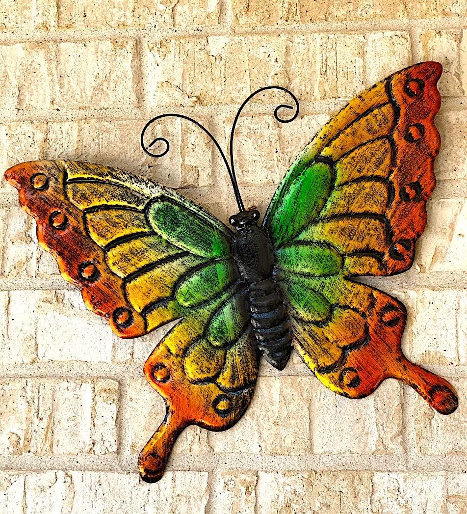 D.I.D. Butterfly Nature Inspired Colorful Metal Iron Garden Decor Wall Yard Art Sculptures For Indoor Outdoor Set of 3 (16" x 12")