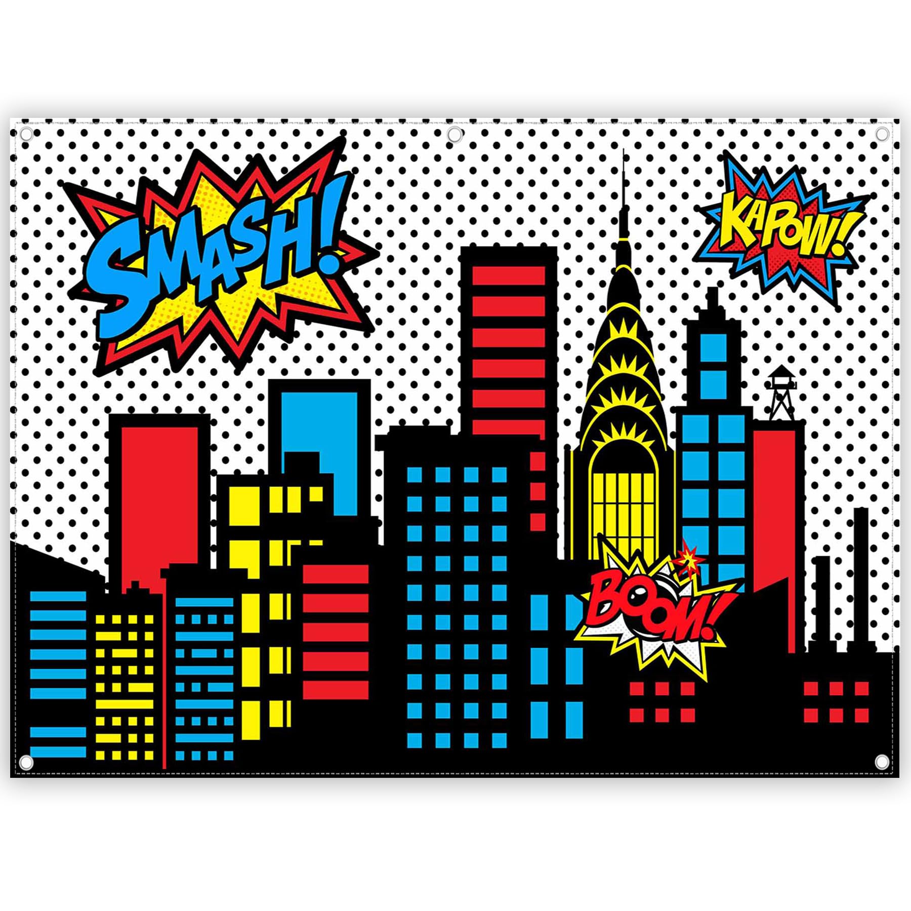 Yriujul 8x6ft Superhero Cityscape Photography Backdrop Skyline Buildings City Boom Background Kids Birthday Banner Party Baby Shower Decorations Photo