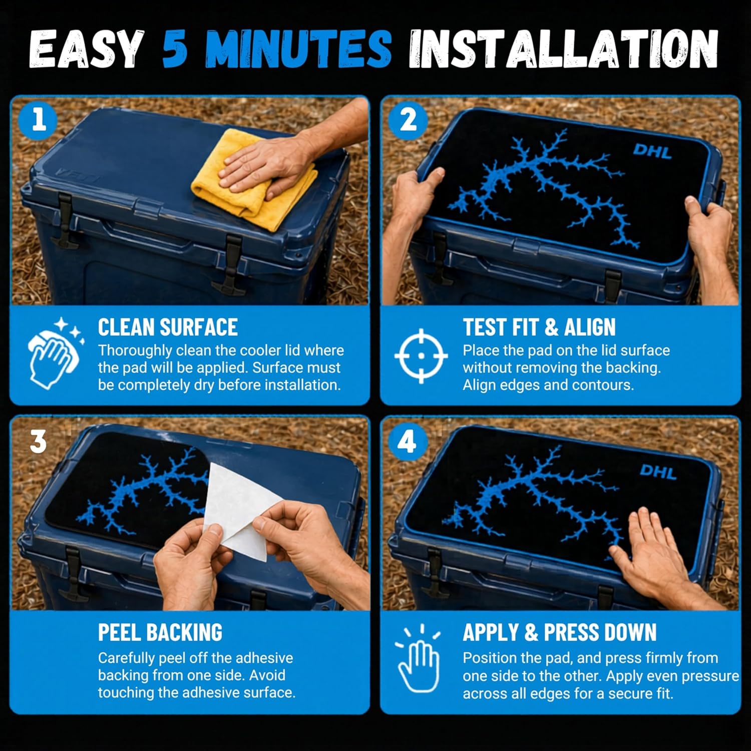 SeaDek EVA Cooler Pad - 6MM Thick RTIC Mat Made for RTIC - Water Resistant Peel & Stick Application Cooler Lid - Adhesive Boat Coolers Pad for Camping, Fishing & Boating