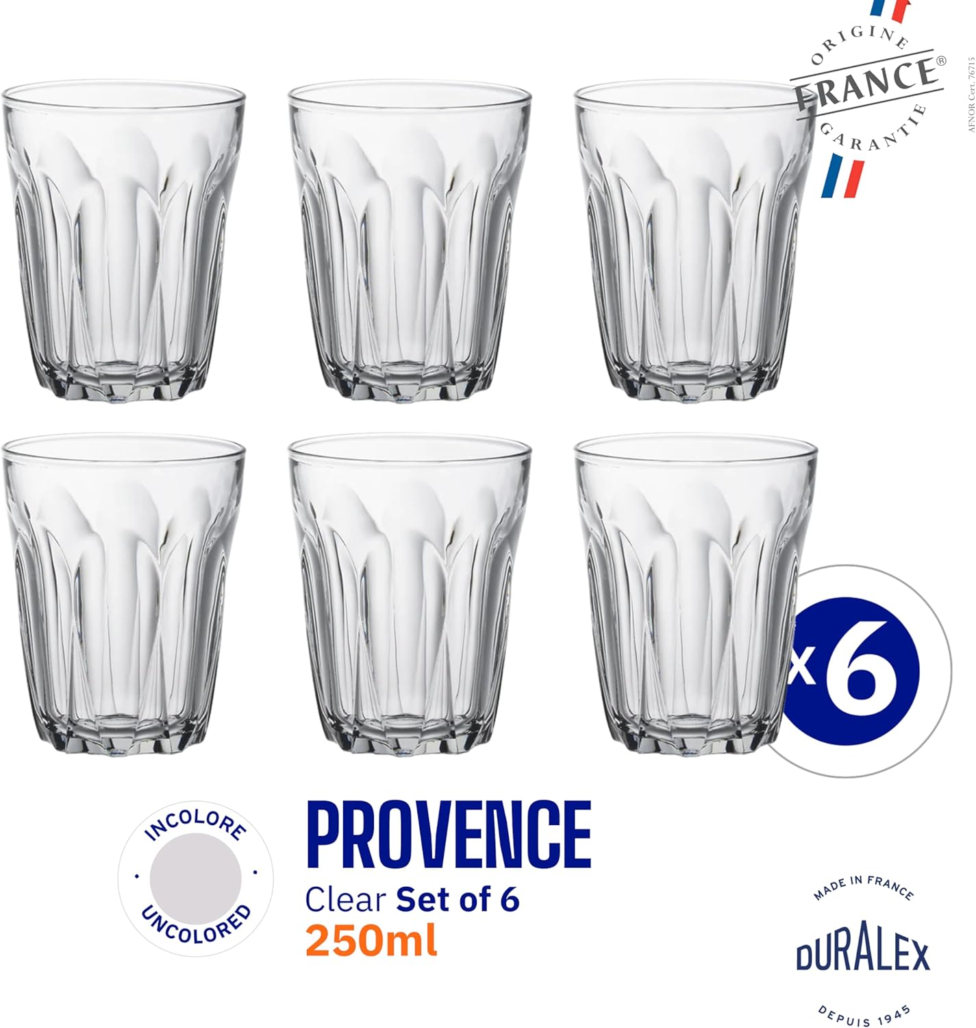 Duralex - Provence Tumbler, 8 3/8 oz. / 25 cl, Set of 6