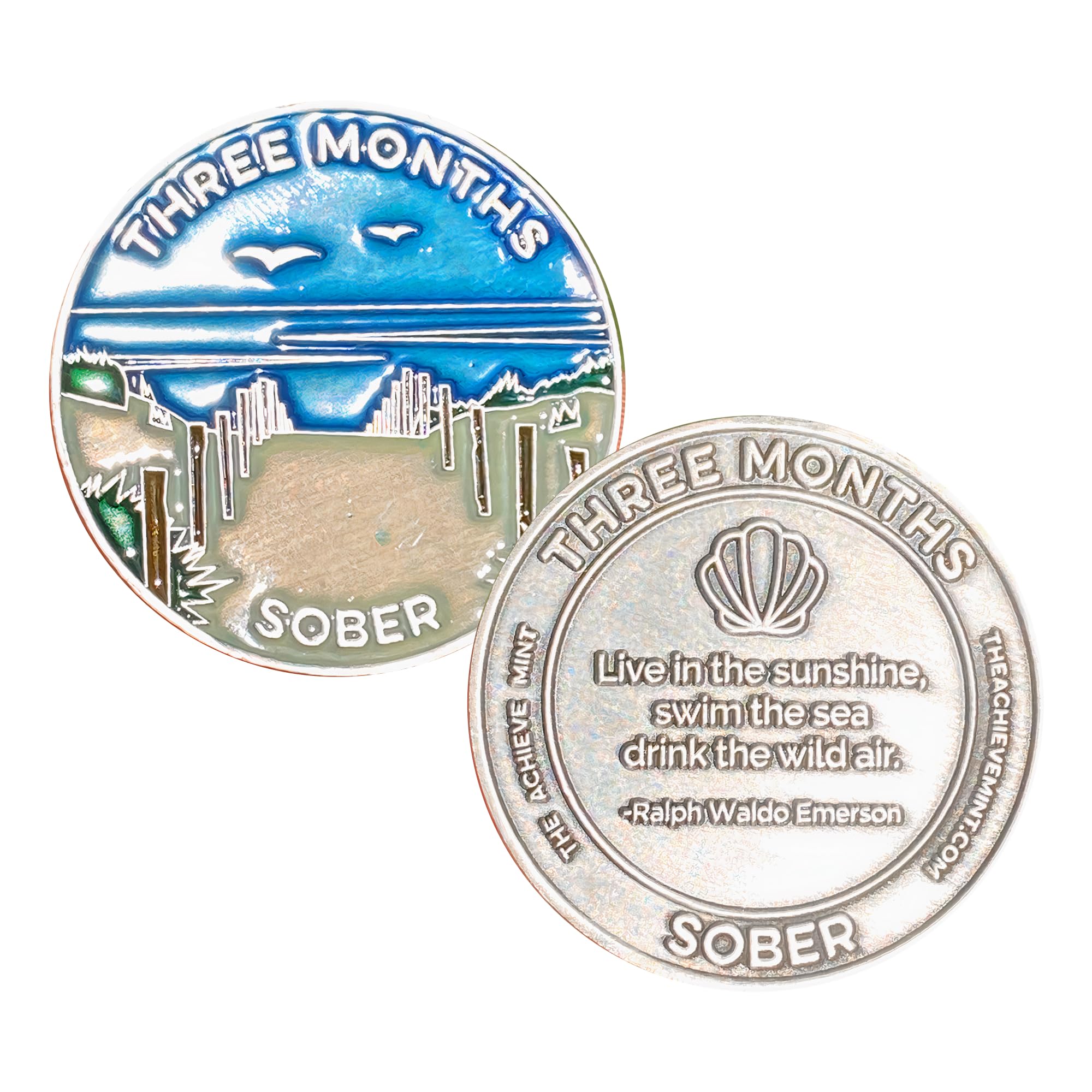 The Achieve Mint 3 Months Sober Token | Three Month Sobriety Chip | Non-AA Gift, Non-Religious Medallions for Men and Women Celebrating Sobriety