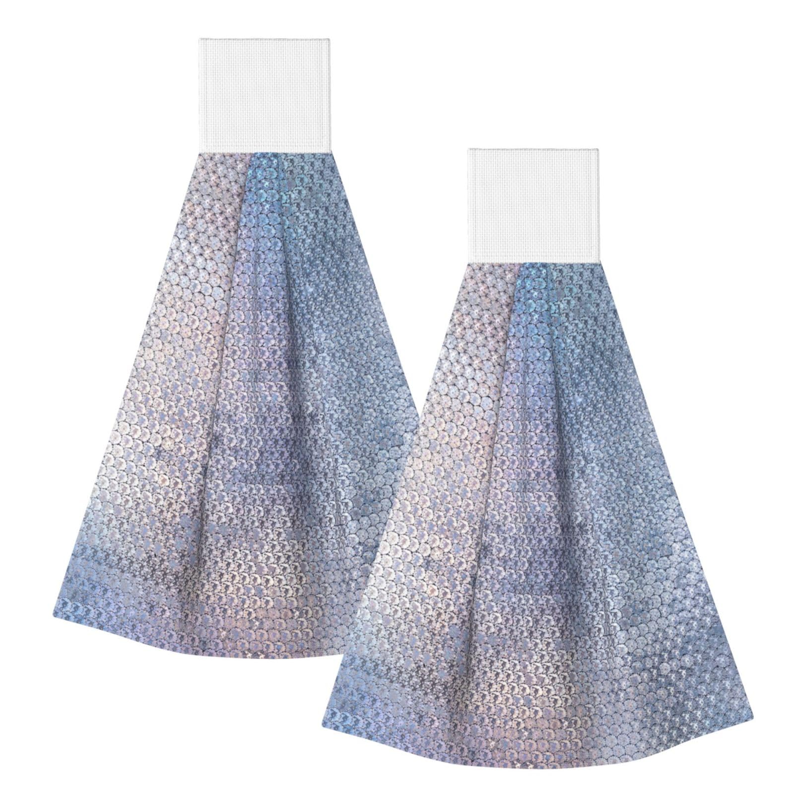 DOPKLNA Glitter Sparkles Shimmer Printing, 2 Pcs Hanging Coral Fiber Hand Towels for Bathroom, Absorbent Kitchen Towels
