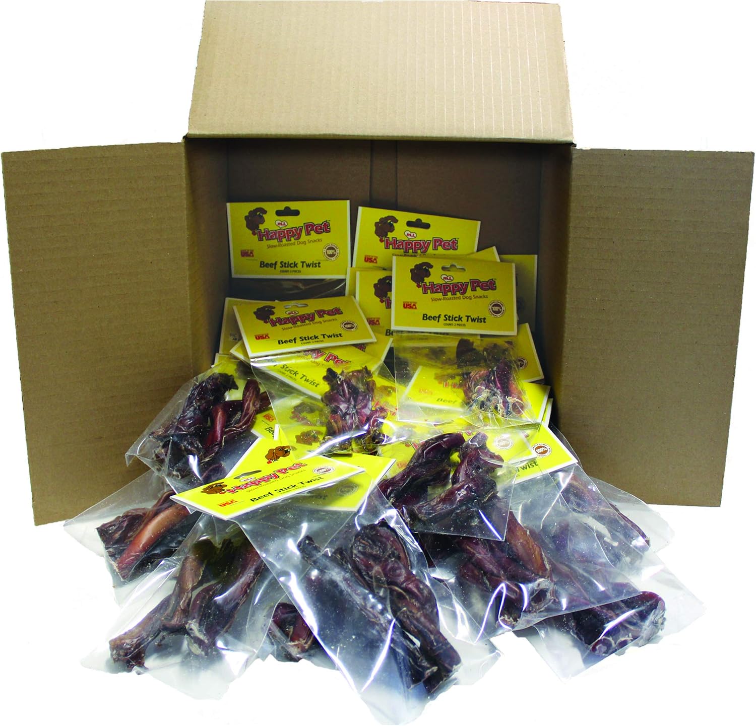 Happy Pet Beef Stick Dog Treats Twists Includes 2 Beef Twists and Every Box Includes 24 Packages