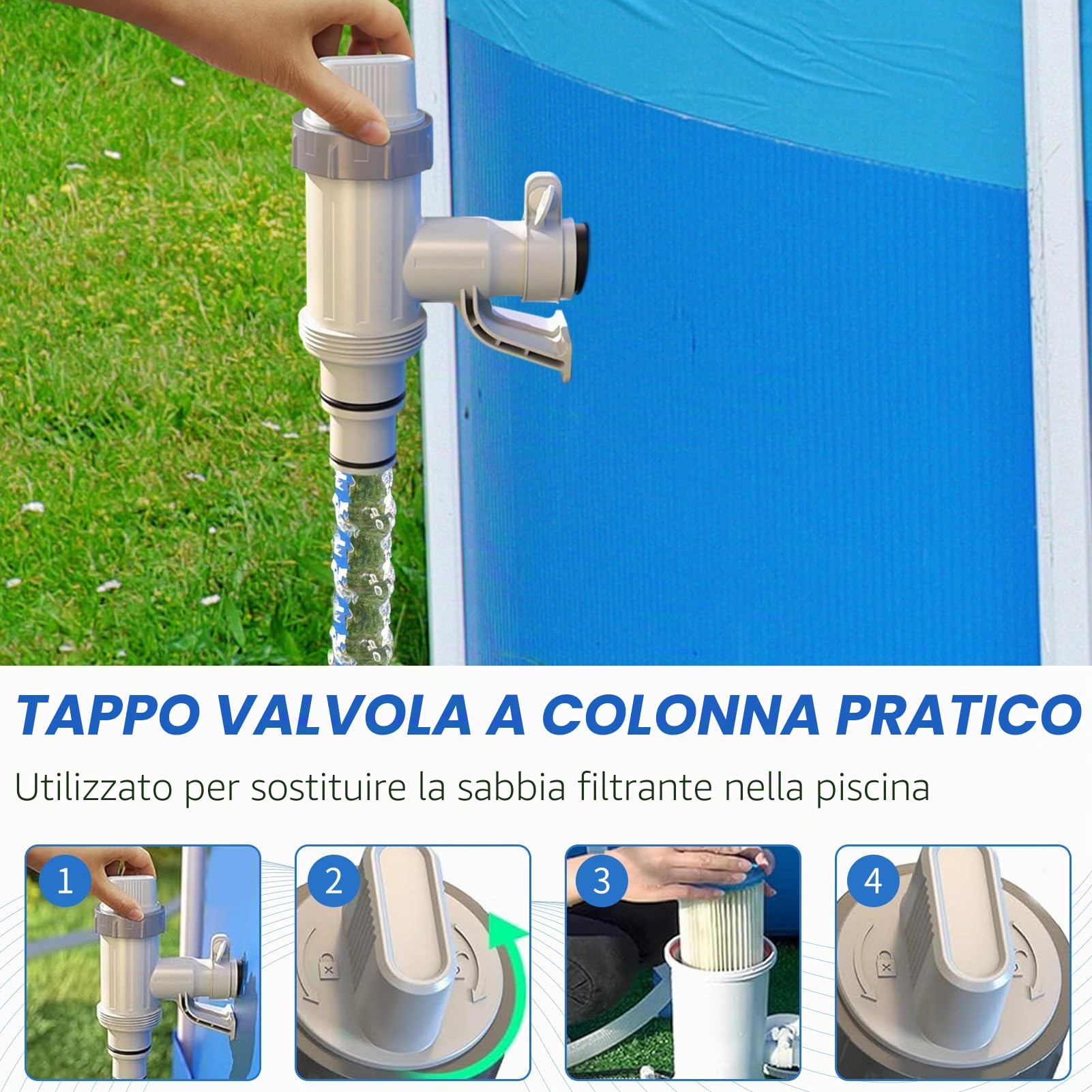 Valvola Plunger Plus per piscina fuori terra, 2 in 1 accessorio piscina Intex/Bestway/Coleman, valvola di intercettazione per piscine fuori terra e pompa filtro