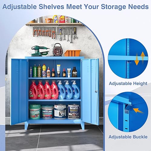 Miniatura 114 de Armario de almacenamiento de metal para garaje, armario de herramientas blanco de 72 pulgadas de alto con puertas con cerradura y 5 estantes