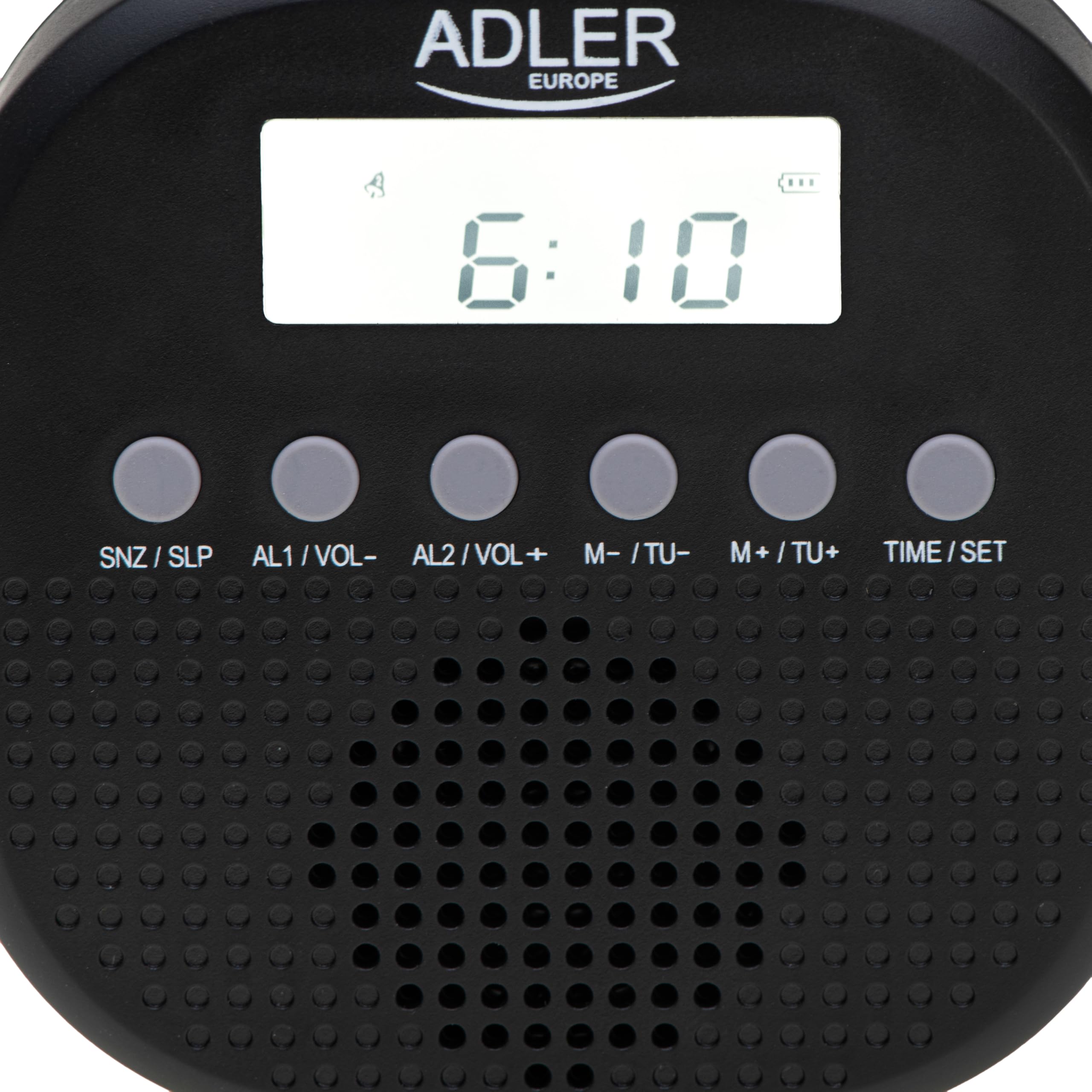 Adler Radio de Salle de Bain numérique AD 1912, IPX4 étanche, FM 87,5-108 MHz, écran LCD, Fonction Double Alarme, Fonction répétition, Crochet en Silicone Souple, Noir