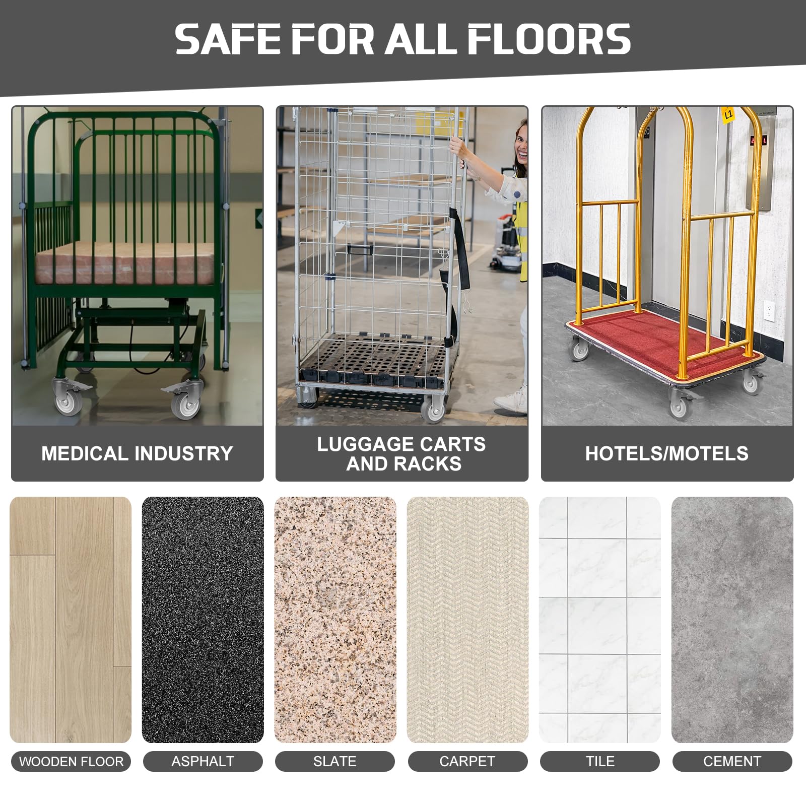 Castor Wheels Moving Caster Wheels Heavy Duty 4 Pack Swivel Wheels For Furniture Trolley Wheels Rubber Industrial Transport Plate Caster,Silent Wheel(Brake Universal100mm) (Brake 100mm - View #8