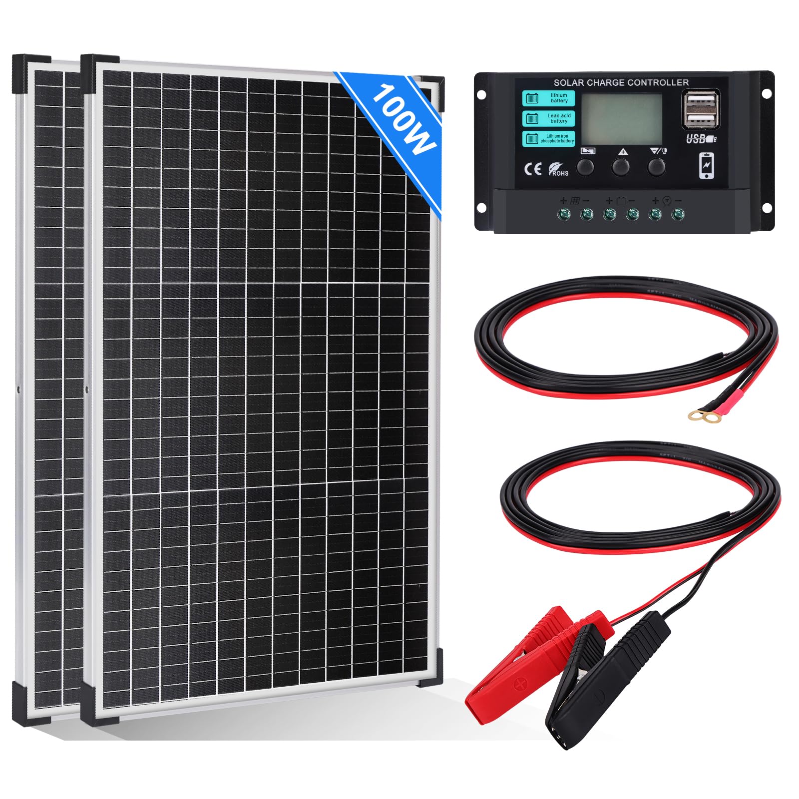 Fockety 100W Solar Kit - Monokristalline Panel Mit Ladecontroller