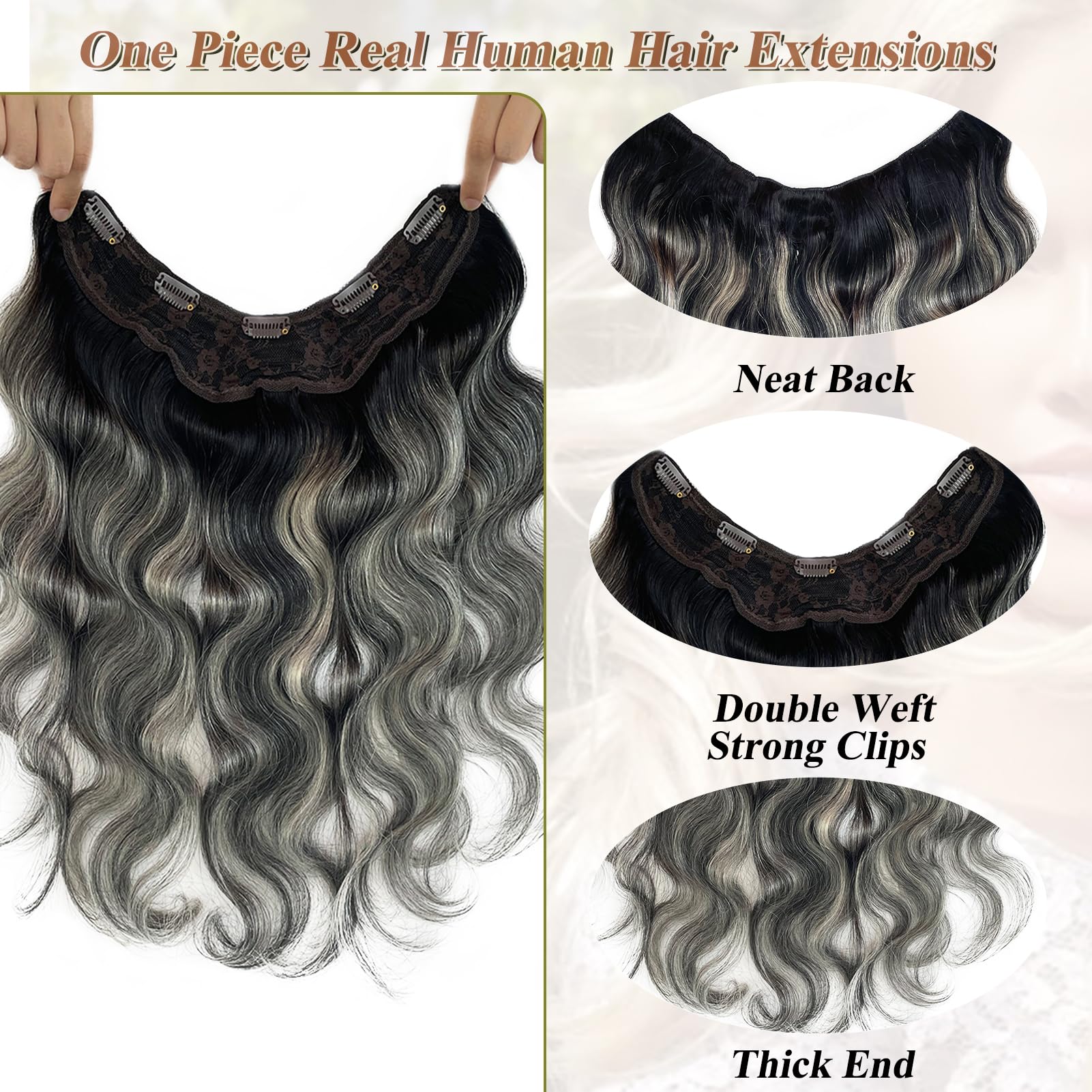 Silver Beauty One Piece Clip In Extension Wavy LELINTA 24-29 Inches Wavy 3/4 Full Head Clip in Hair  main image 3