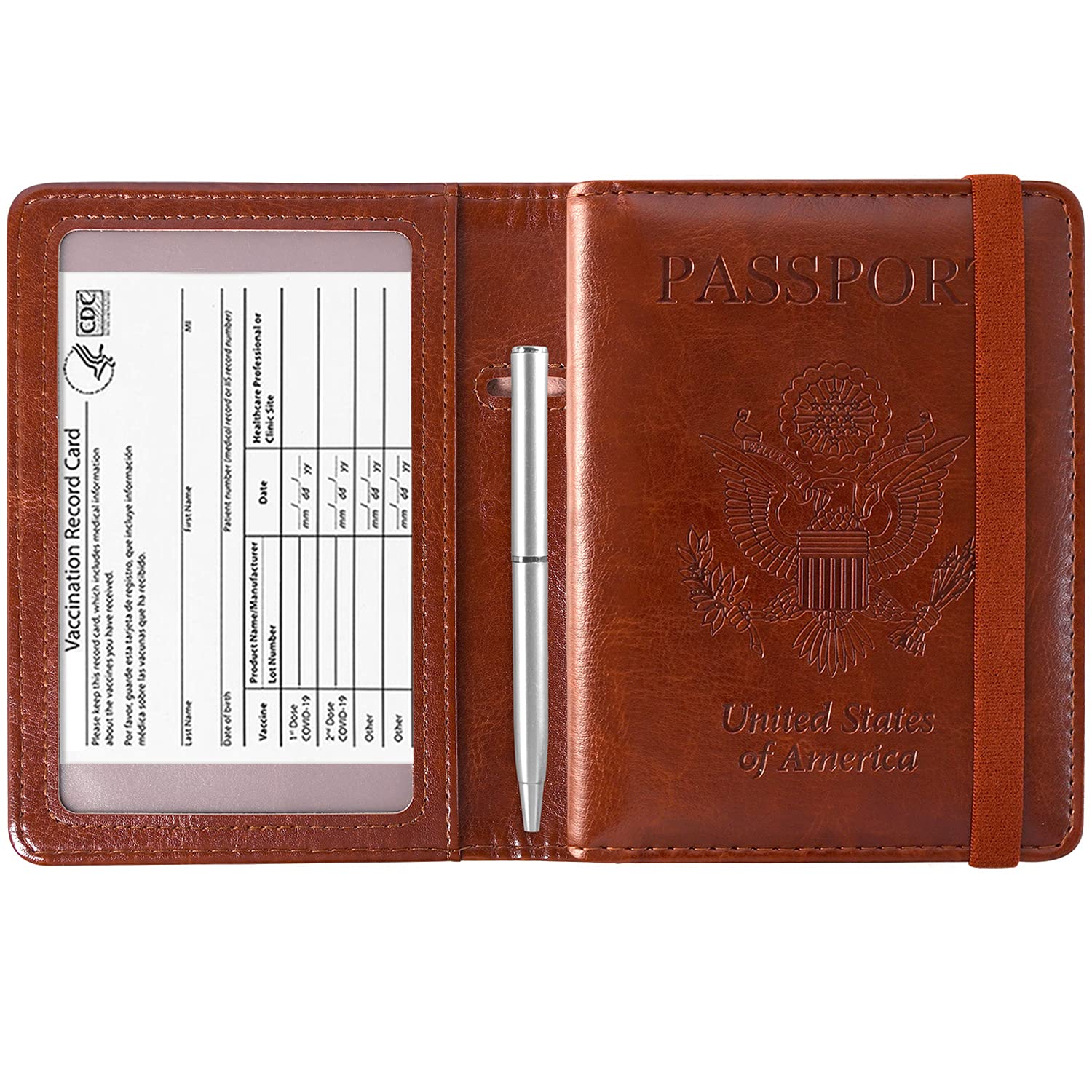 ACdream RFID Blocking Passport Holder Travel Wallet - Premium PU Leather Cover Passport Book with Card Holder, Pen Slot, Keep Organization, and Travel Essentials for Women and Men