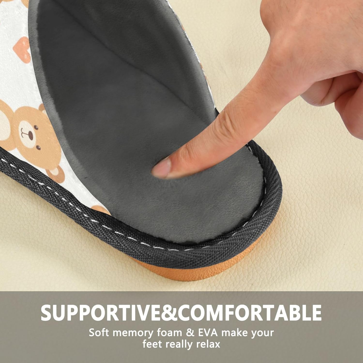 Cute Bear Heart House Slippers – Cozy Fuzzy Slippers for Guests, Washable & Disposable, Perfect for Shoeless Home, Spa & Hotel Use A112978