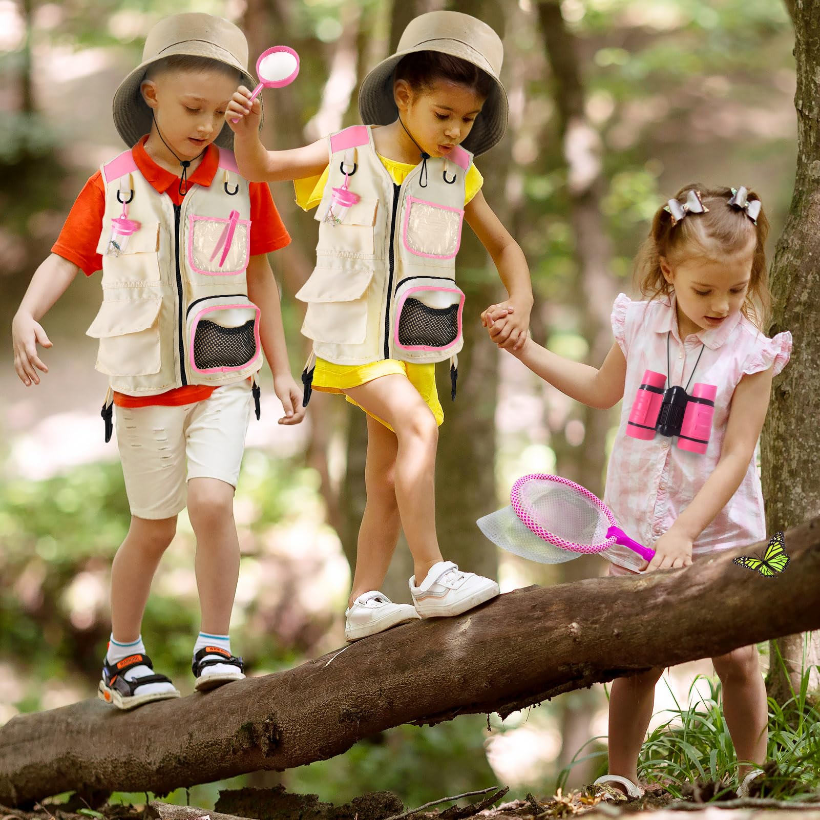 Set di esplorazione per bambini, con gilet cappello e binocolo per bambini, attrezzatura da campeggio con kit di esplorazione per coleotteri, ottimo giocattolo da