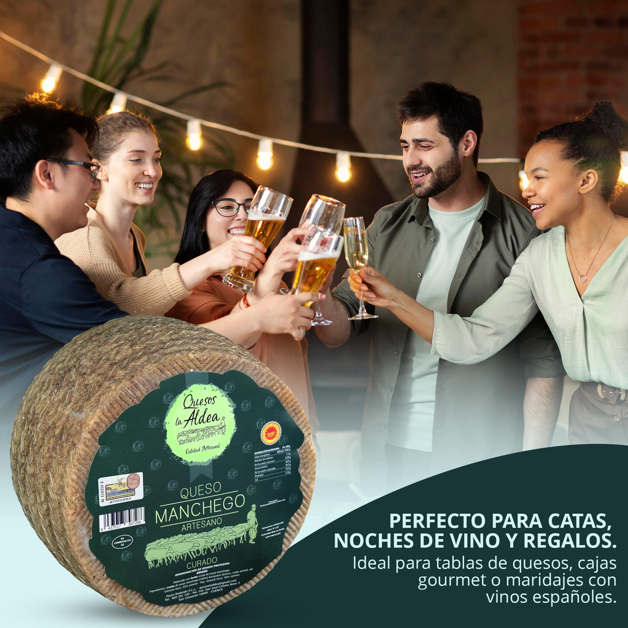 QUESOS LA ALDEA | Queso Manchego Curado de Oveja Artesano de Origen D.O. | Queso Gourmet 1.5 kg | Perfecto para Packs Regalo de Quesos gourmet, Cesta y Regalo Gourmet | Queso Curado