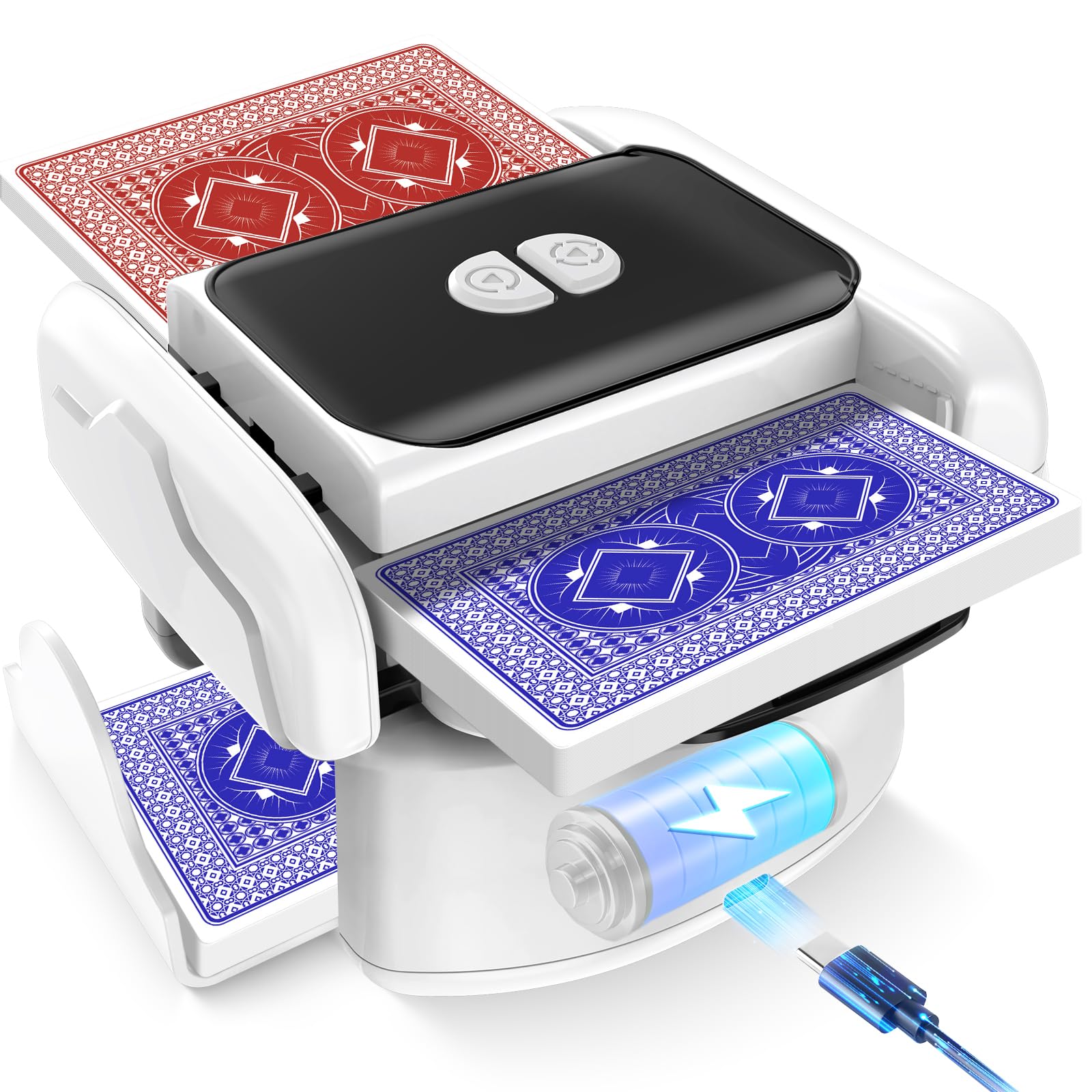 Feebee Mélangeur de Carte électronique - Automatique Mélangeur de Cartes à Jouer, USB Melangeur de Carte avec Rechargeable Batterie 2600 mAh, Maison Card Shuffler pour 1 à 2 Jeux de Poker Skyjo,UNO