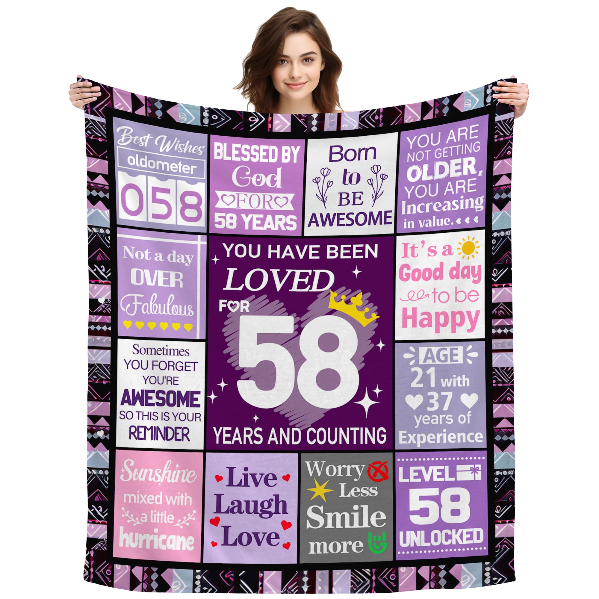 58th Birthday Gifts for Women You Have Been Loved for 58 Years and Counting Blanket for Mom Grandma Sister Friend Decoration Home Couch Sofa Throw Blanket 150 x 130 cm (58th)