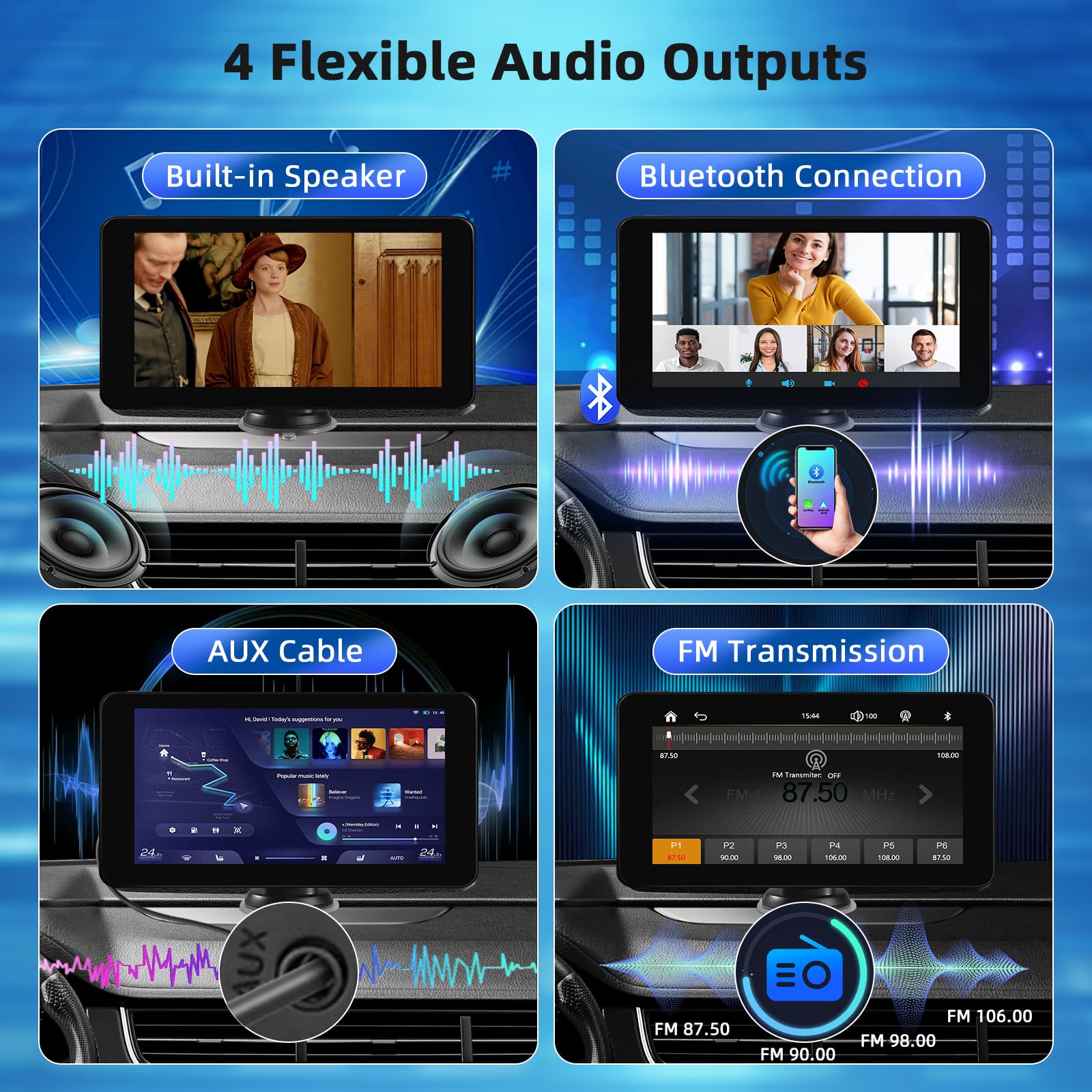 Carplay Voiture pour sans Fil Carplay & Android Auto, 7 Pouces Ecran Voiture, Drive Buddy Android Auto, Autoradio Portable avec Bluetooth, Mirrorlink, GPS Navigation, Assistant Vocal, FM, AUX