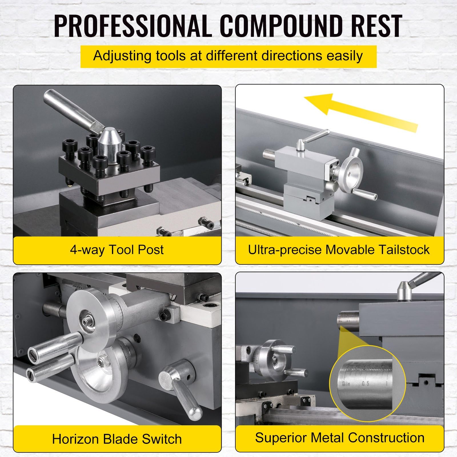 Mini Torno Metal 750W Torno Metálico 220 mm x 600 mm Torno Metálico Mini Precisión Torno Velocidad Variable 50-3000 RPM Contrapunto MT2 para Perforación de Torneado Inverso