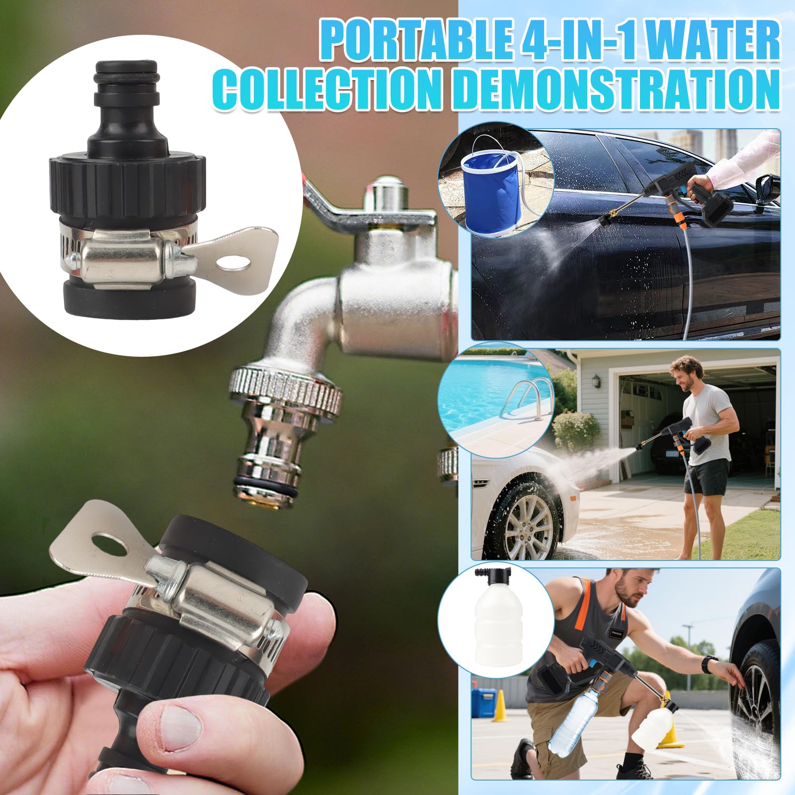 Cordless Pressure Washer, 6-in-1 Portable Power Washer with 2 Batteries, 960PSI High-Pressure Cleaner, Dual Water Source (Tap & Bucket), 5M Hose for Car, Patio, Garden Cleaning — view 6