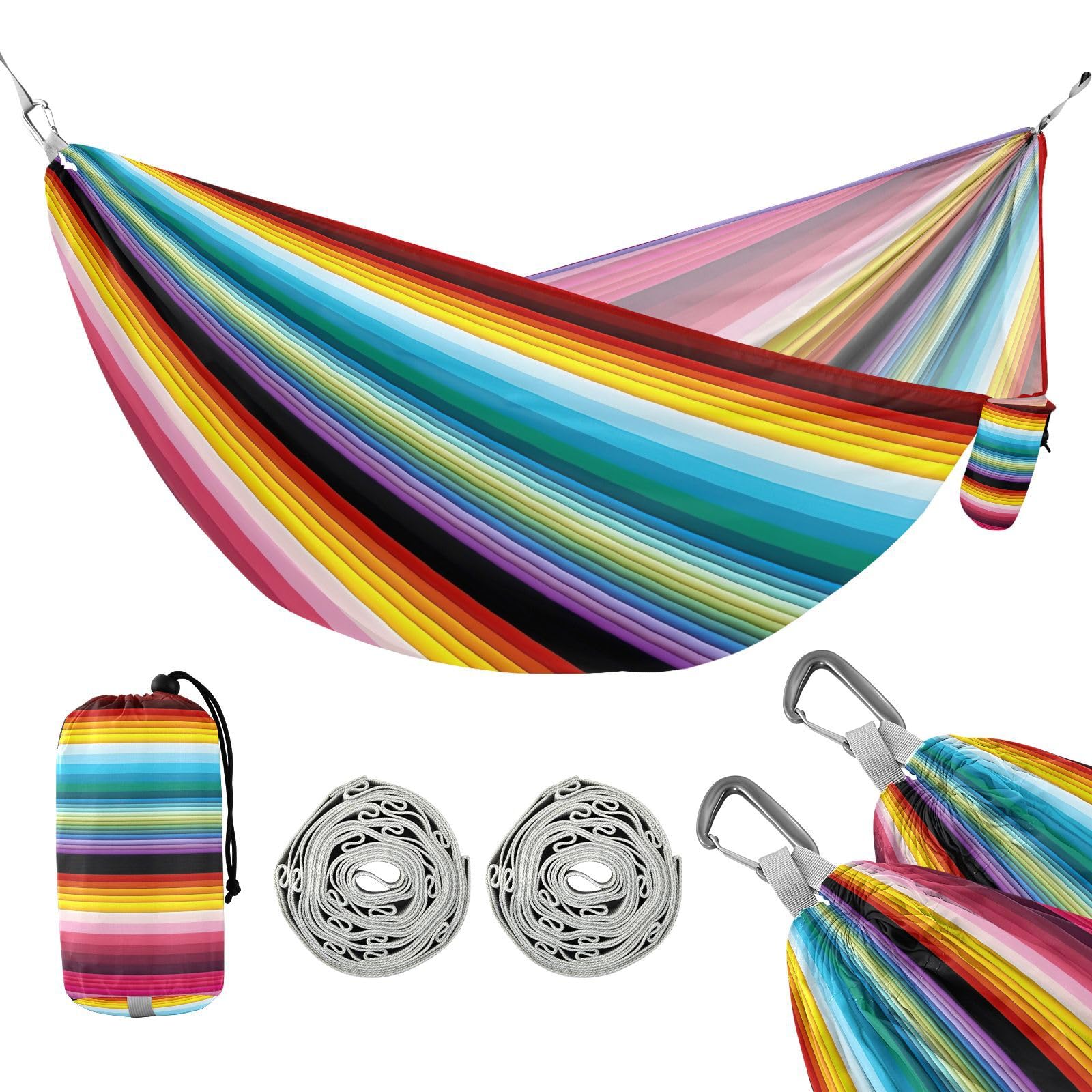 ATTX Colorful Mexico Stripe Camping Hammock - Lightweight & Portable Hammocks, Heavy Duty 330lbs Capacity for Indoor, Hiking, Backpacking, Travel, Backyard, Beach#436