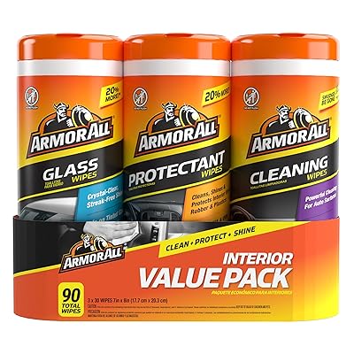 Armor All Protectant, Glass and Cleaning Wipes, Wipes for Car Interior and Car Exterior, 30 Count Each (Pack of 3)